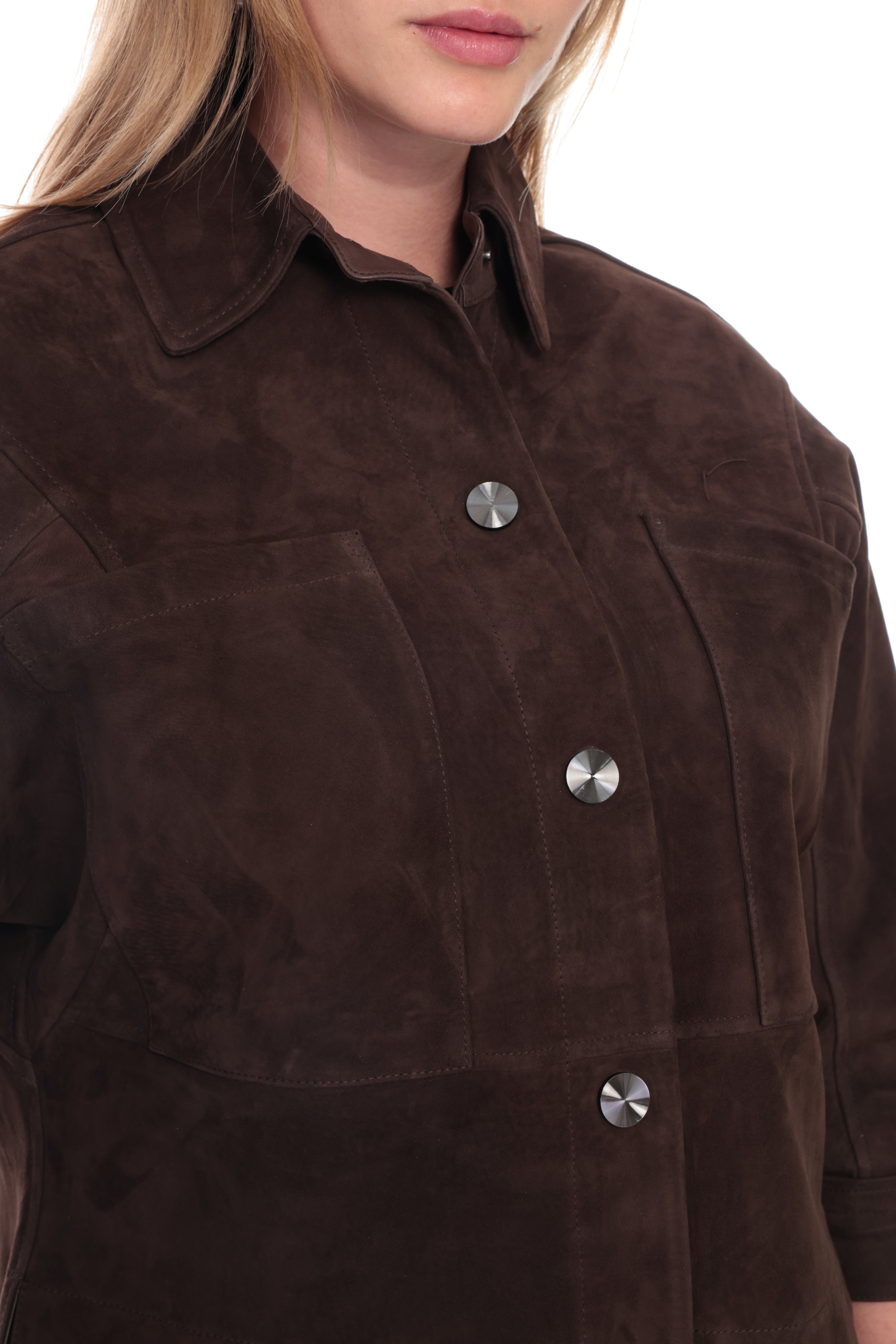 SELORA Dark Brown Genuine Suede Cropped Shirt Jacket