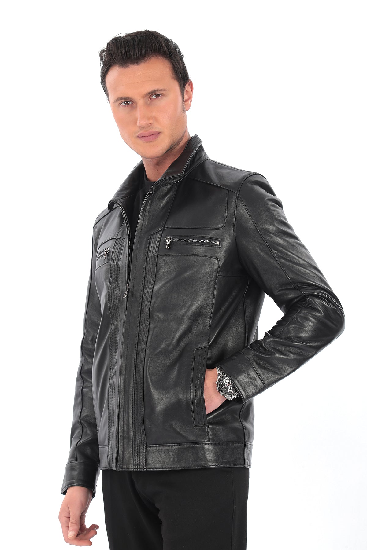 RAYDEN Black Genuine Lambskin Leather Jacket