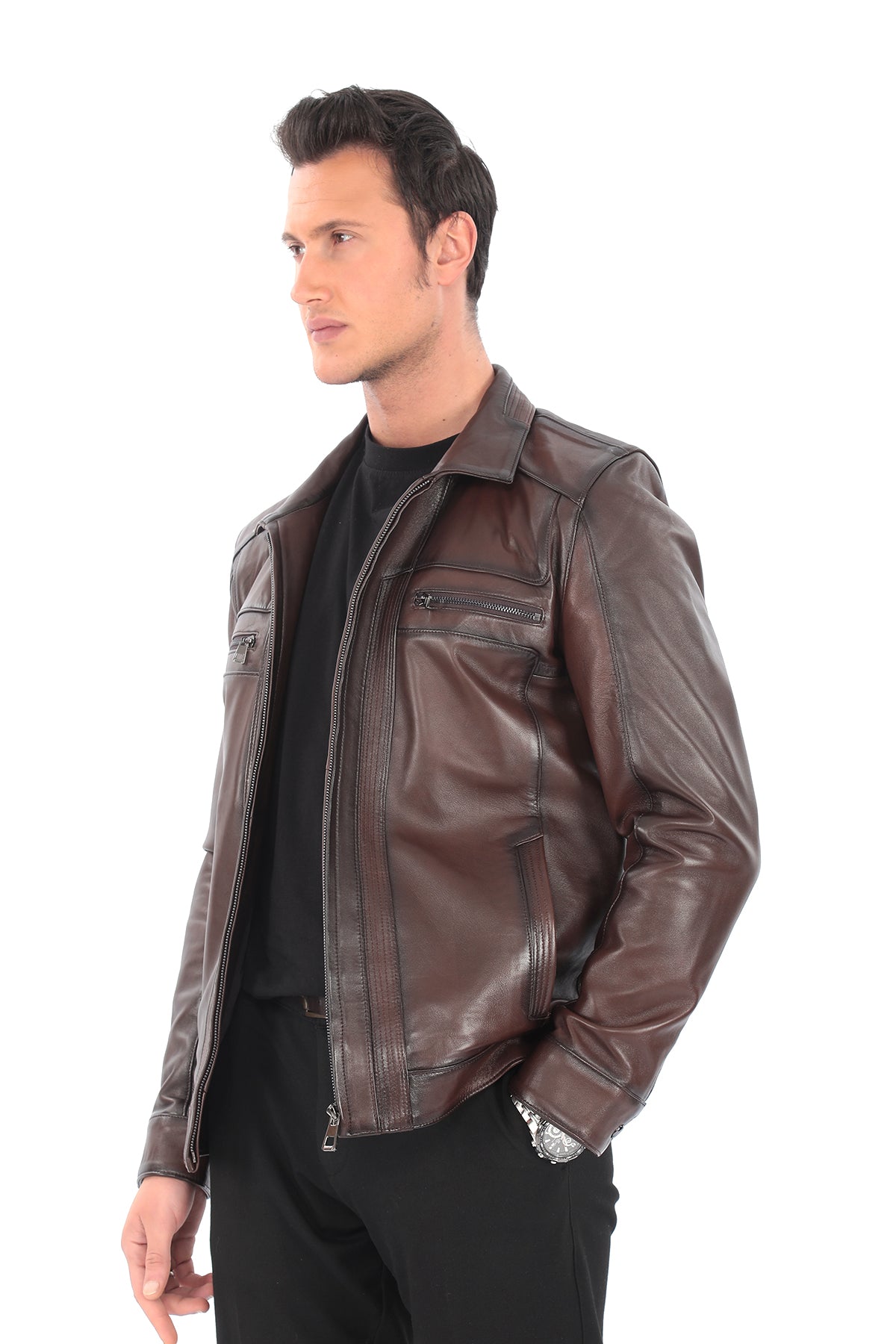 RAYDEN Brown Genuine Lambskin Leather Jacket