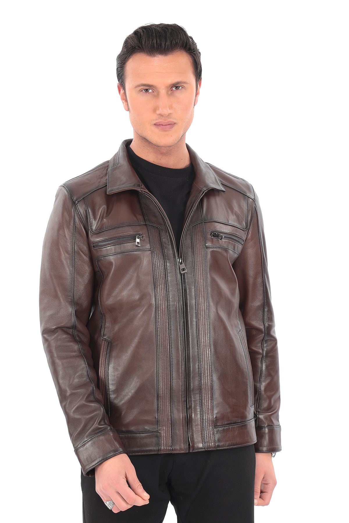 RAYDEN Brown Genuine Lambskin Leather Jacket