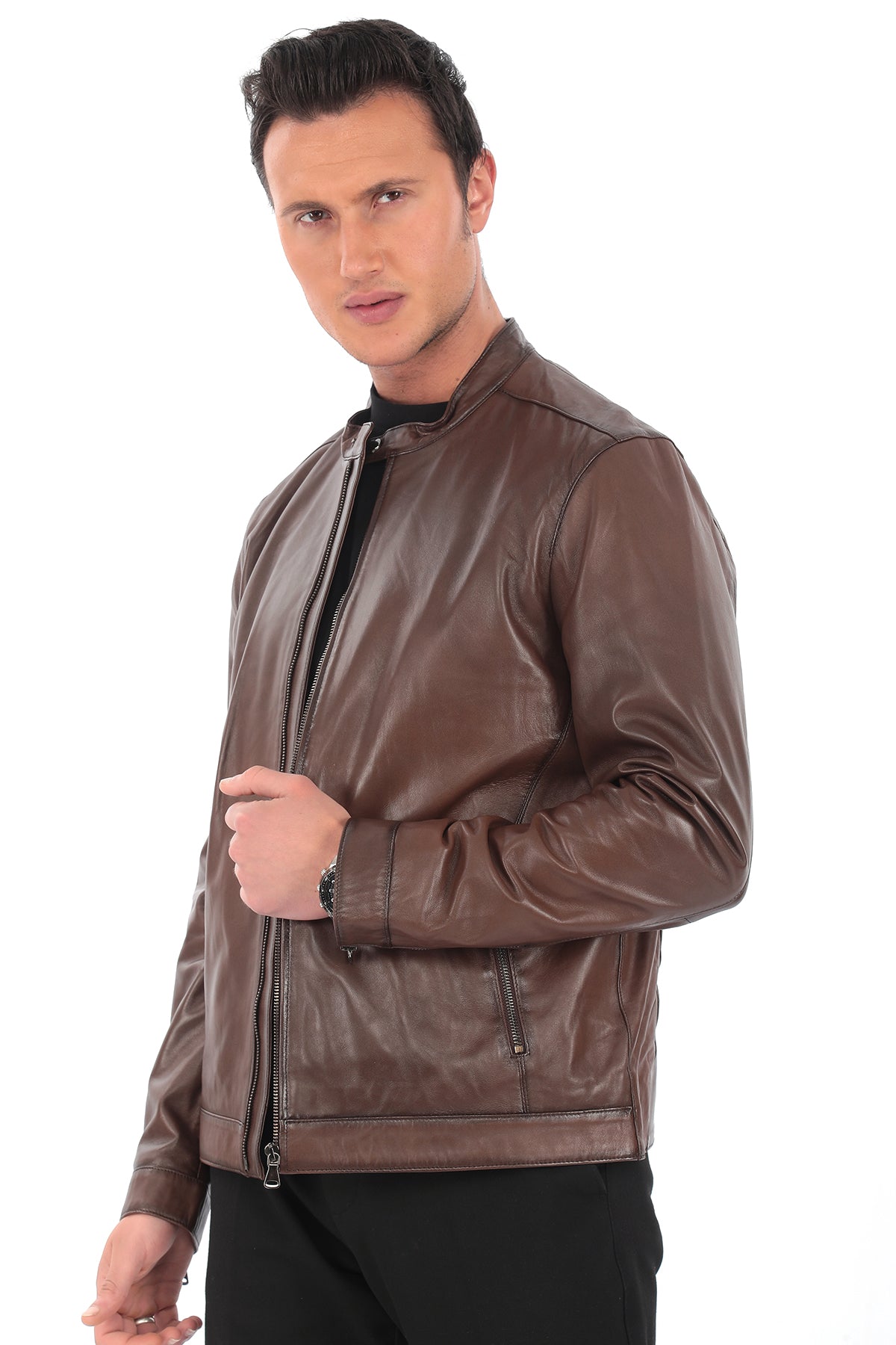VANCE Brown Genuine Leather Jacket
