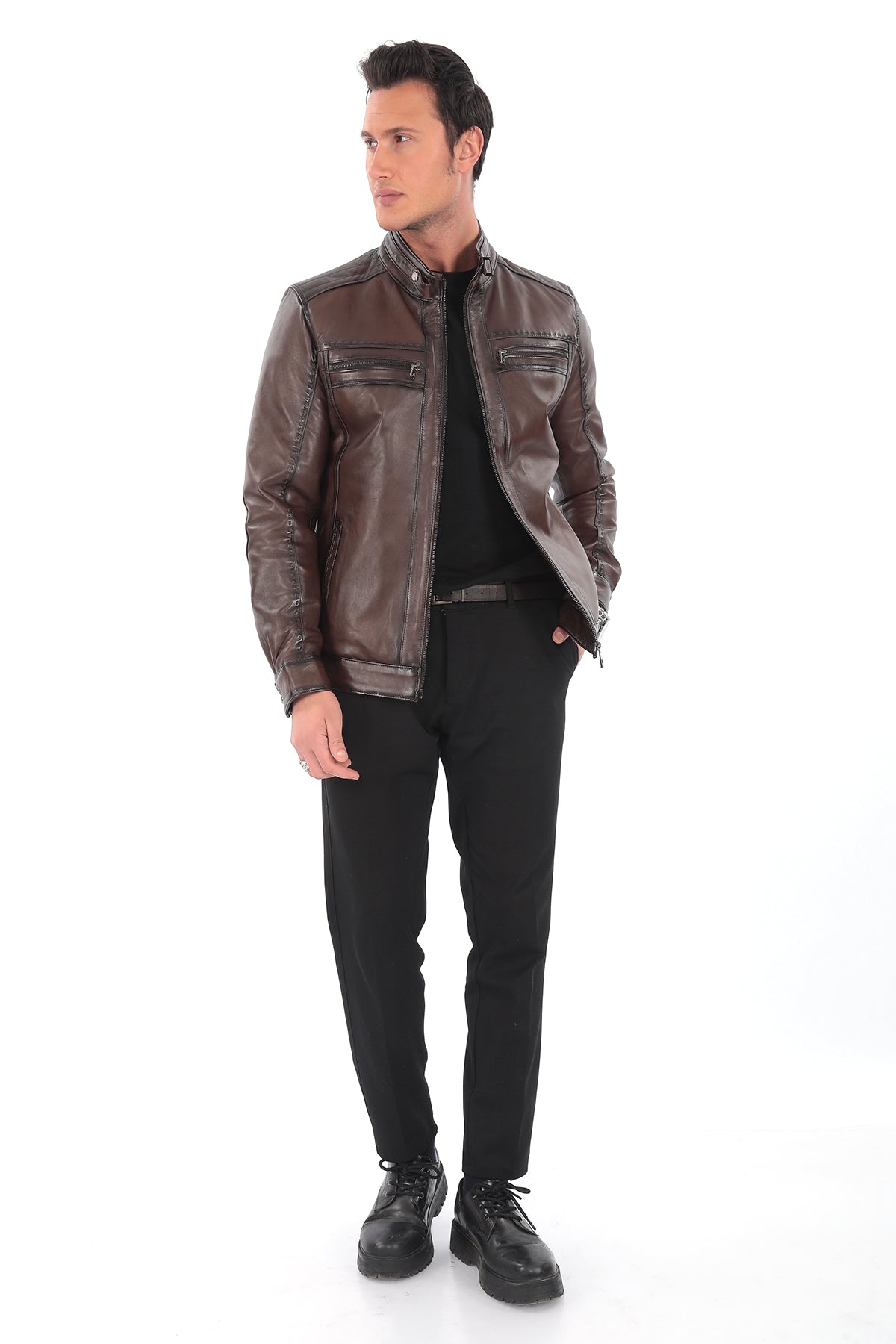 VORTEX Brown Genuine Lambskin Leather Jacket