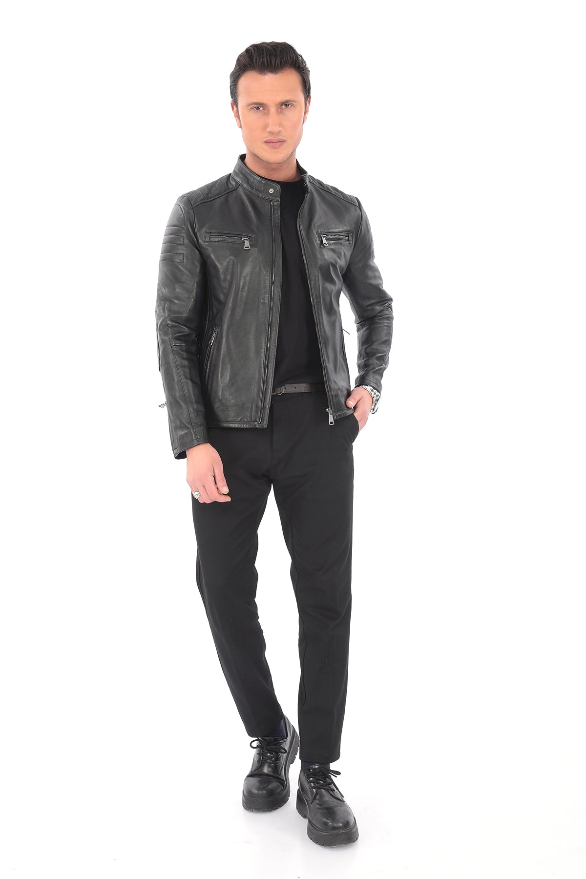 RAVEN Black Genuine Leather Biker Jacket