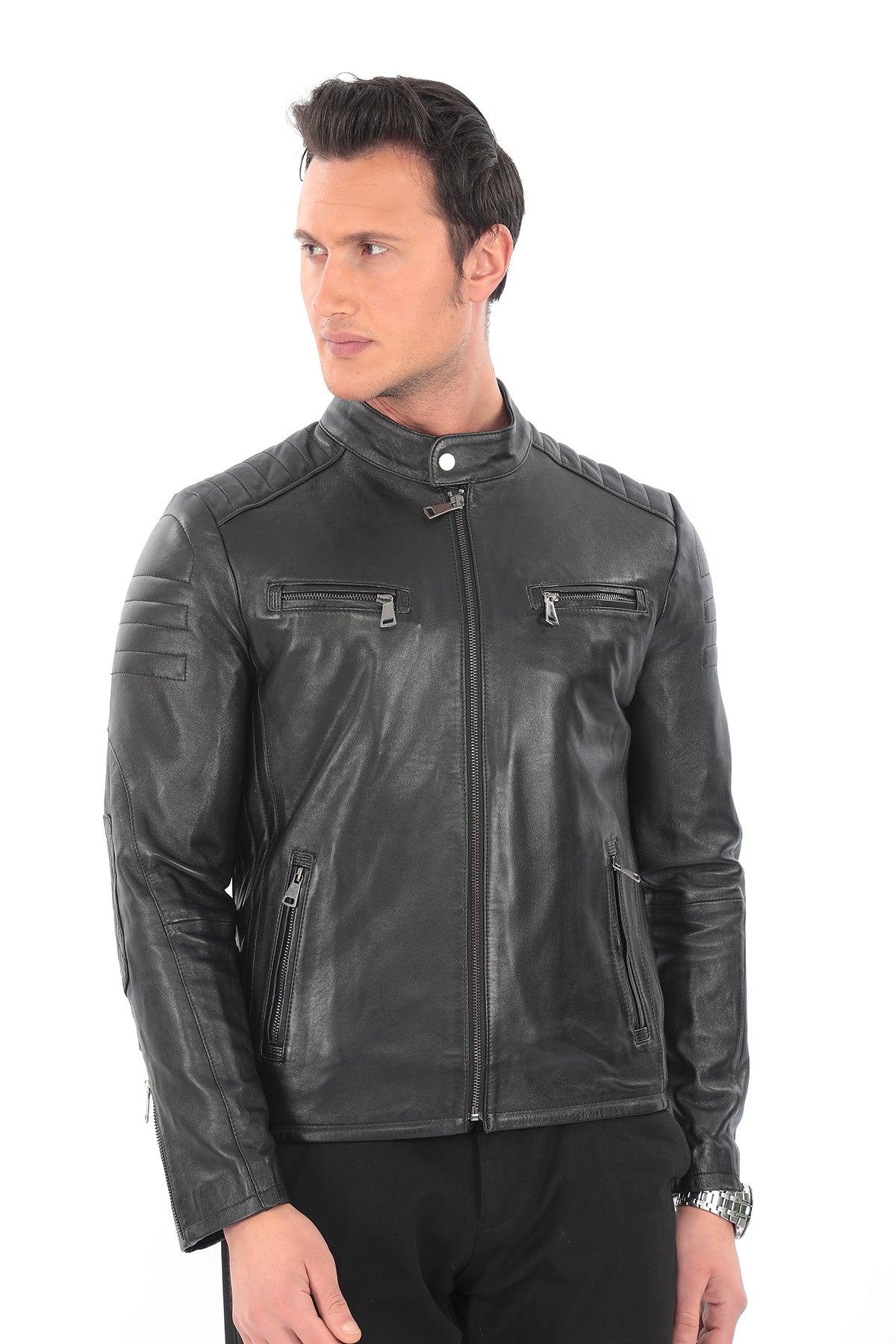 RAVEN Black Genuine Leather Biker Jacket