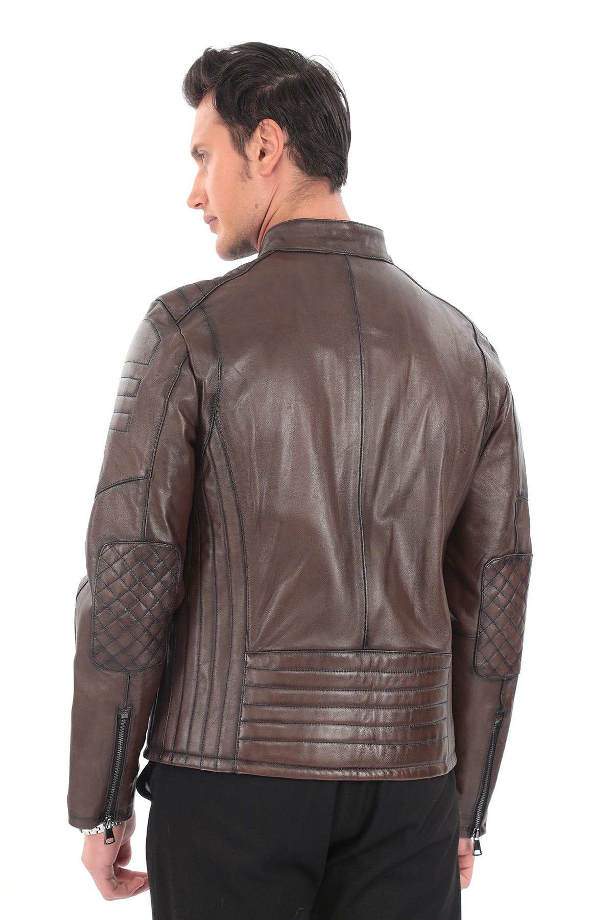 RAVEN Brown Genuine Leather Biker Jacket