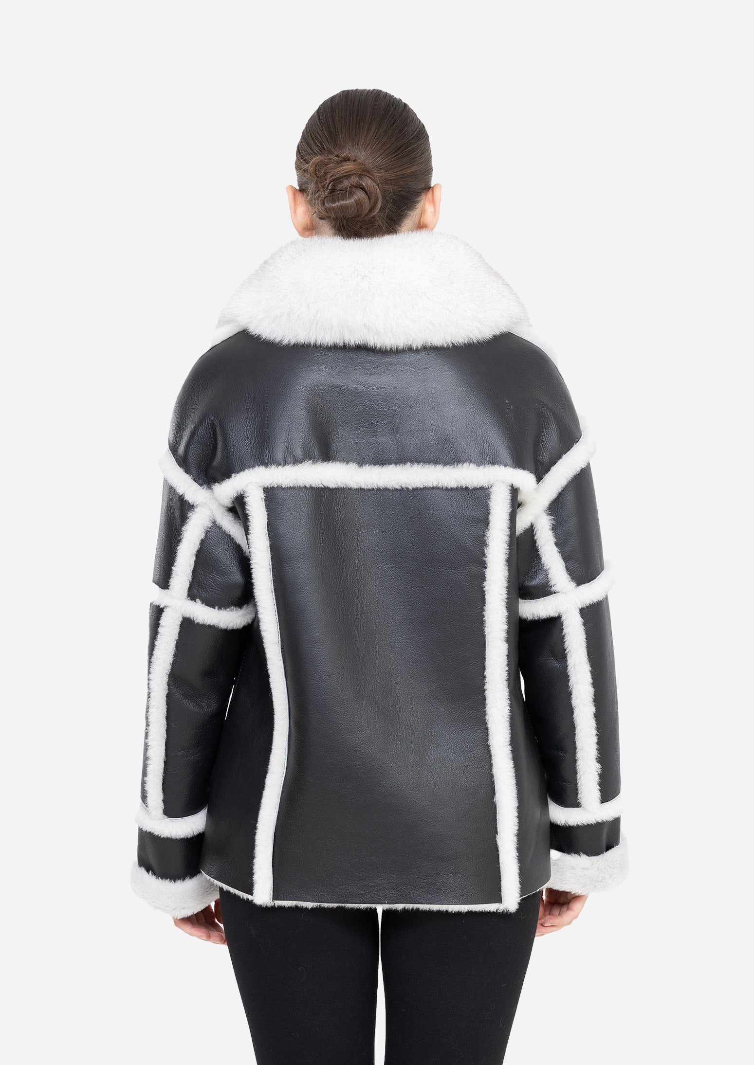 NOIR ÉCLAT – Black Shearling Leather Jacket Black-White