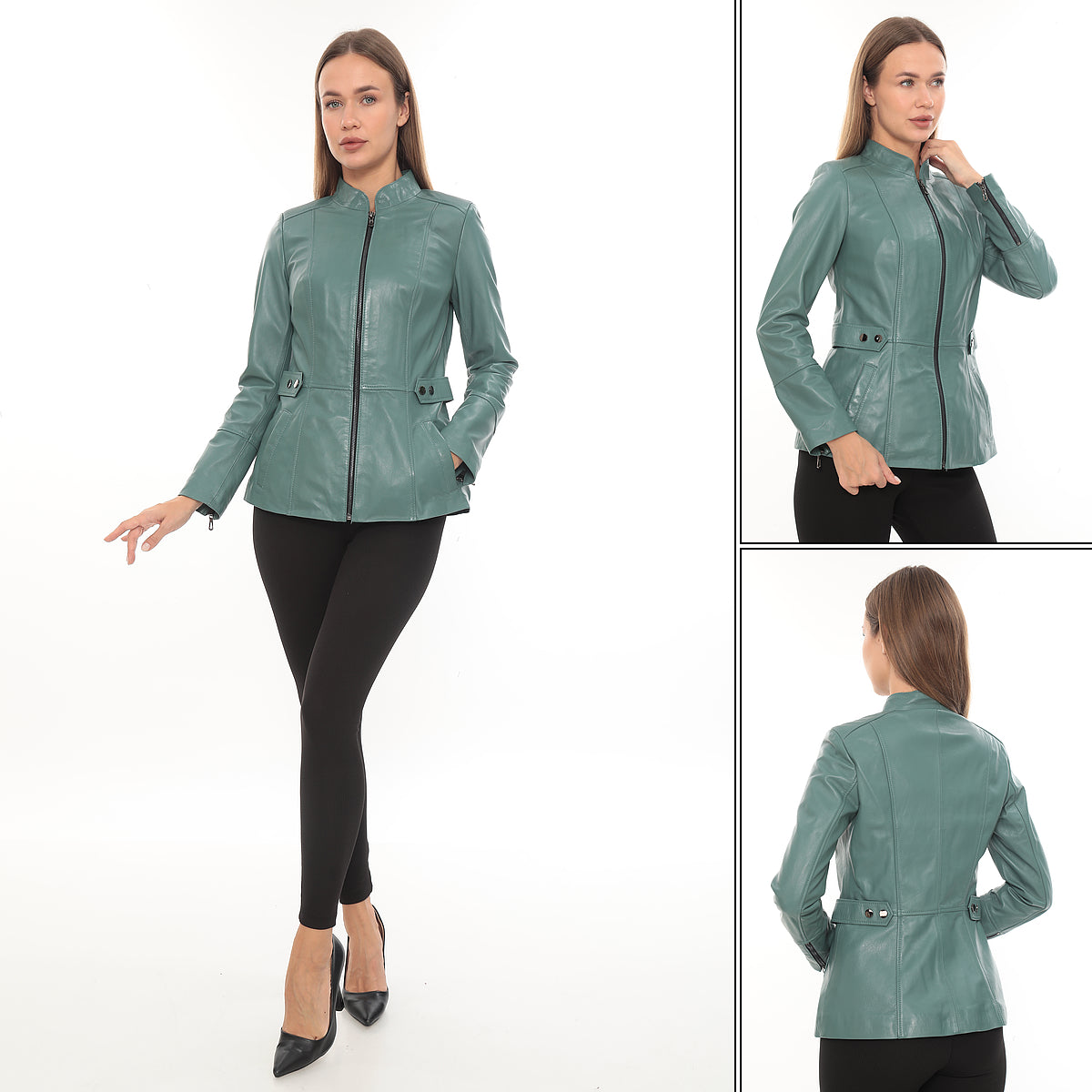 VELORA SAGE – Sage Green Genuine Leather Jacket