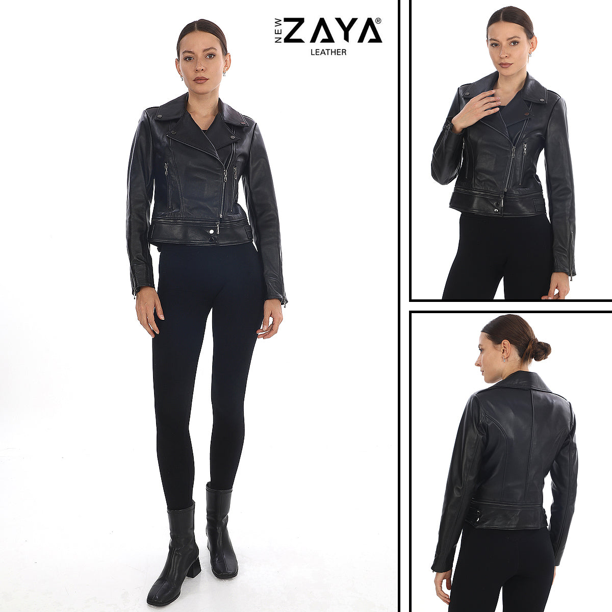 RAVEN JUMBO BLACK GRAINED LEATHER ASYMMETRICAL BIKER JACKET