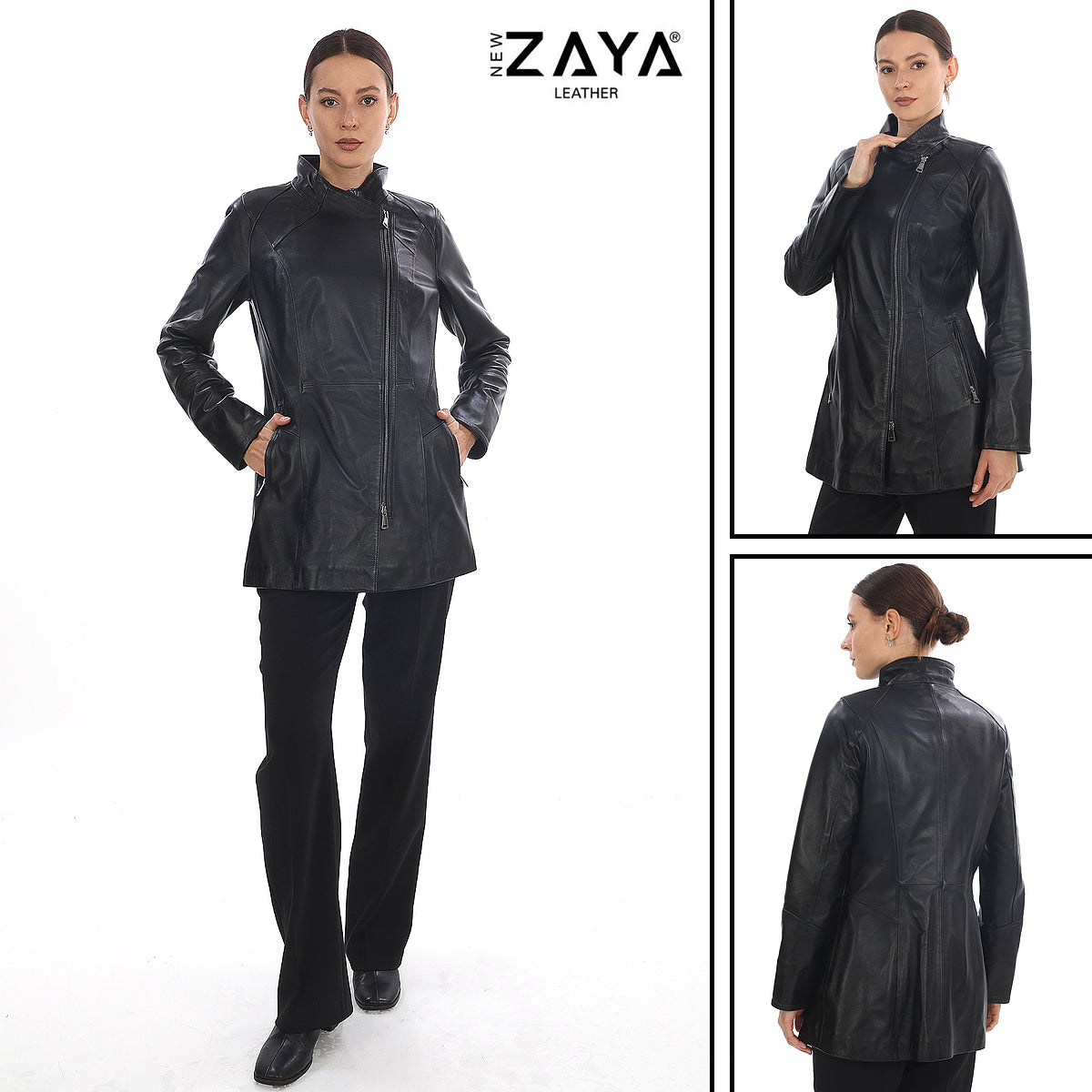 ÉLUNARA Black Genuine Leather Trench Coat