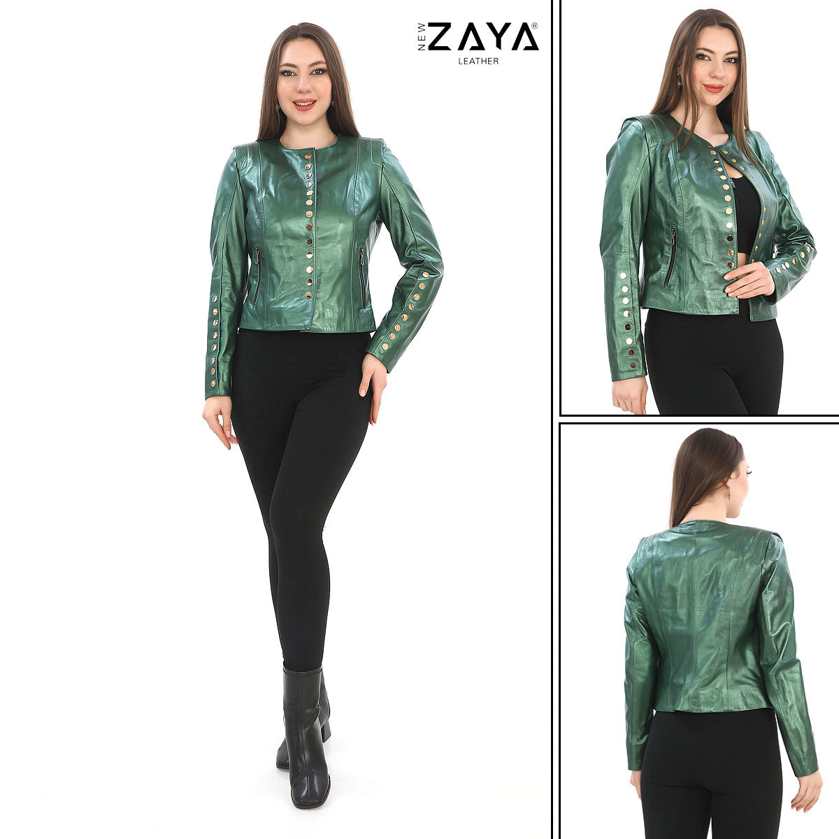 SELENE VERDE – Studded Green Leather Jacket