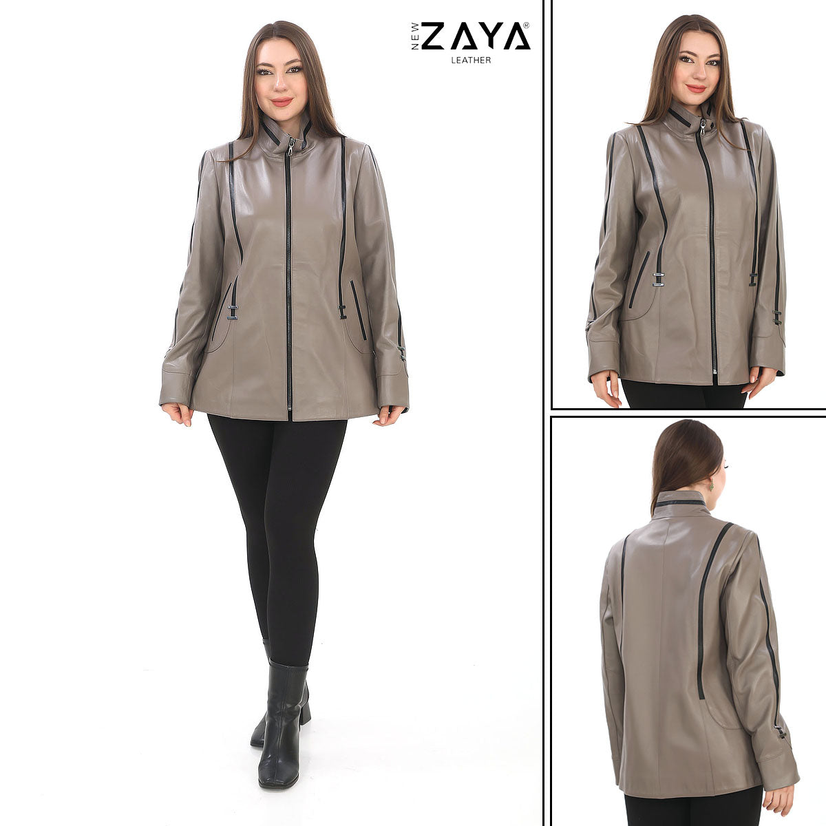 Taylor Taupe Genuine Lambskin Leather Jacket