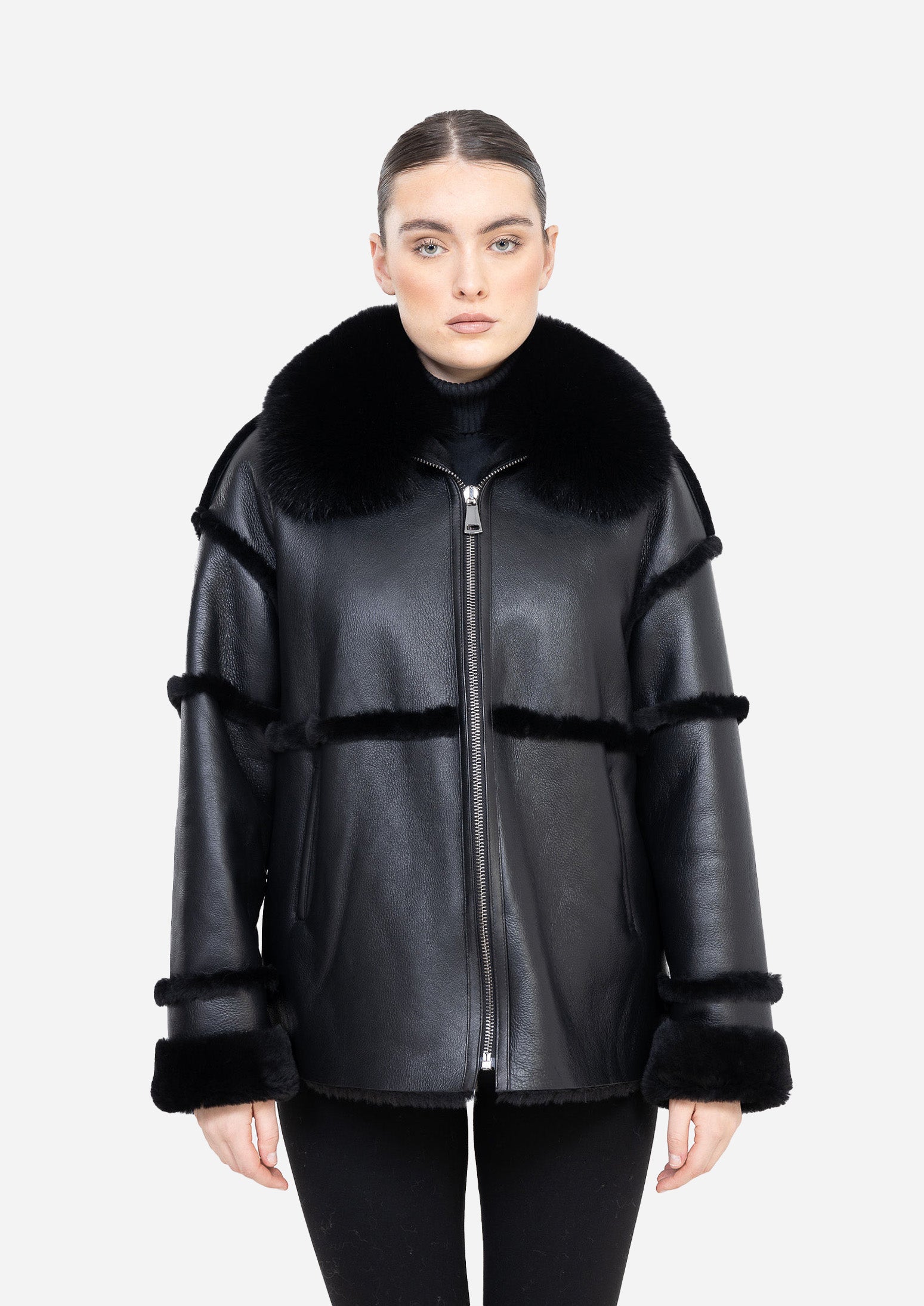 NOIR ÉCLAT – Black Shearling Leather Jacket Black