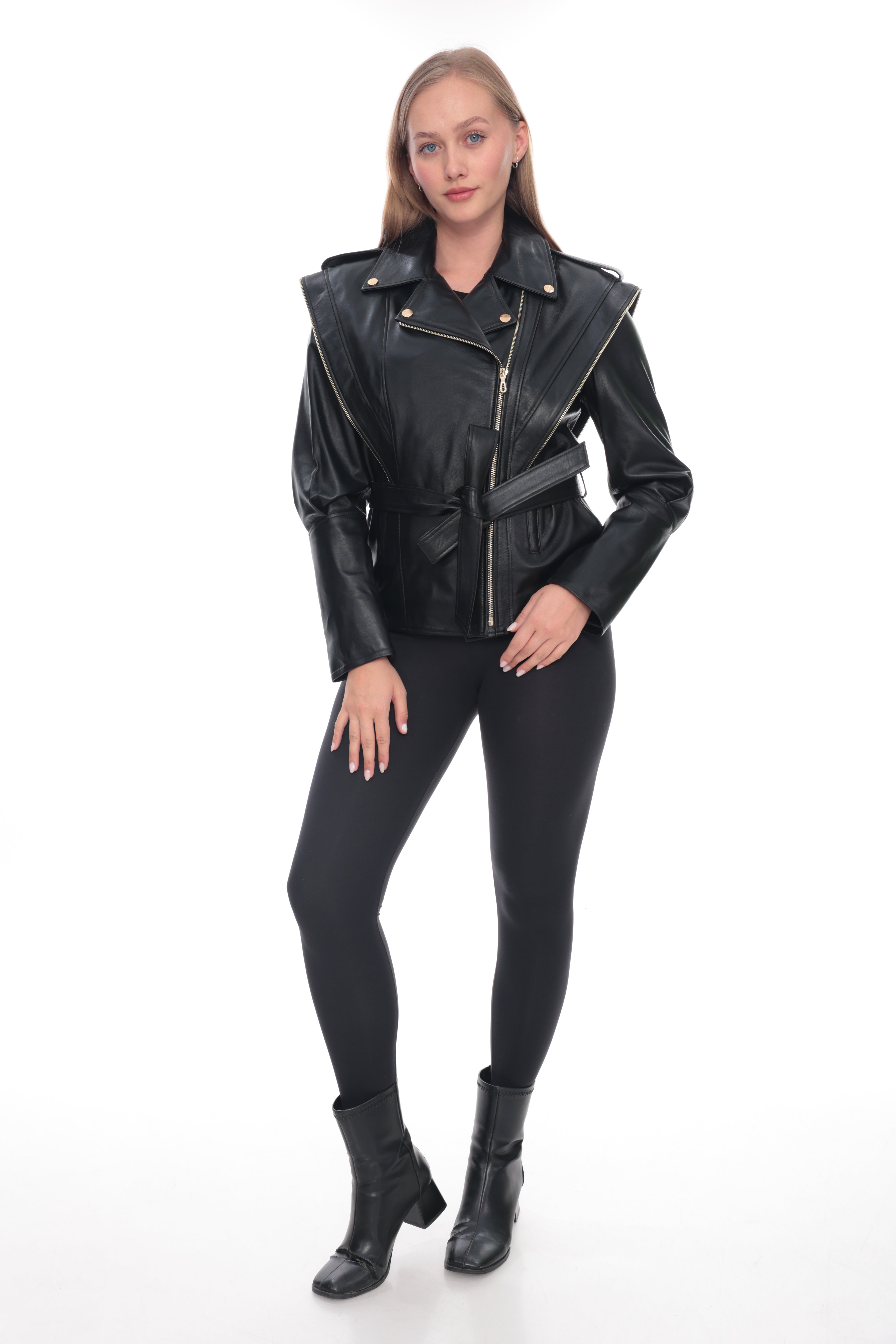 Black Belted Genuine Leather Jacket