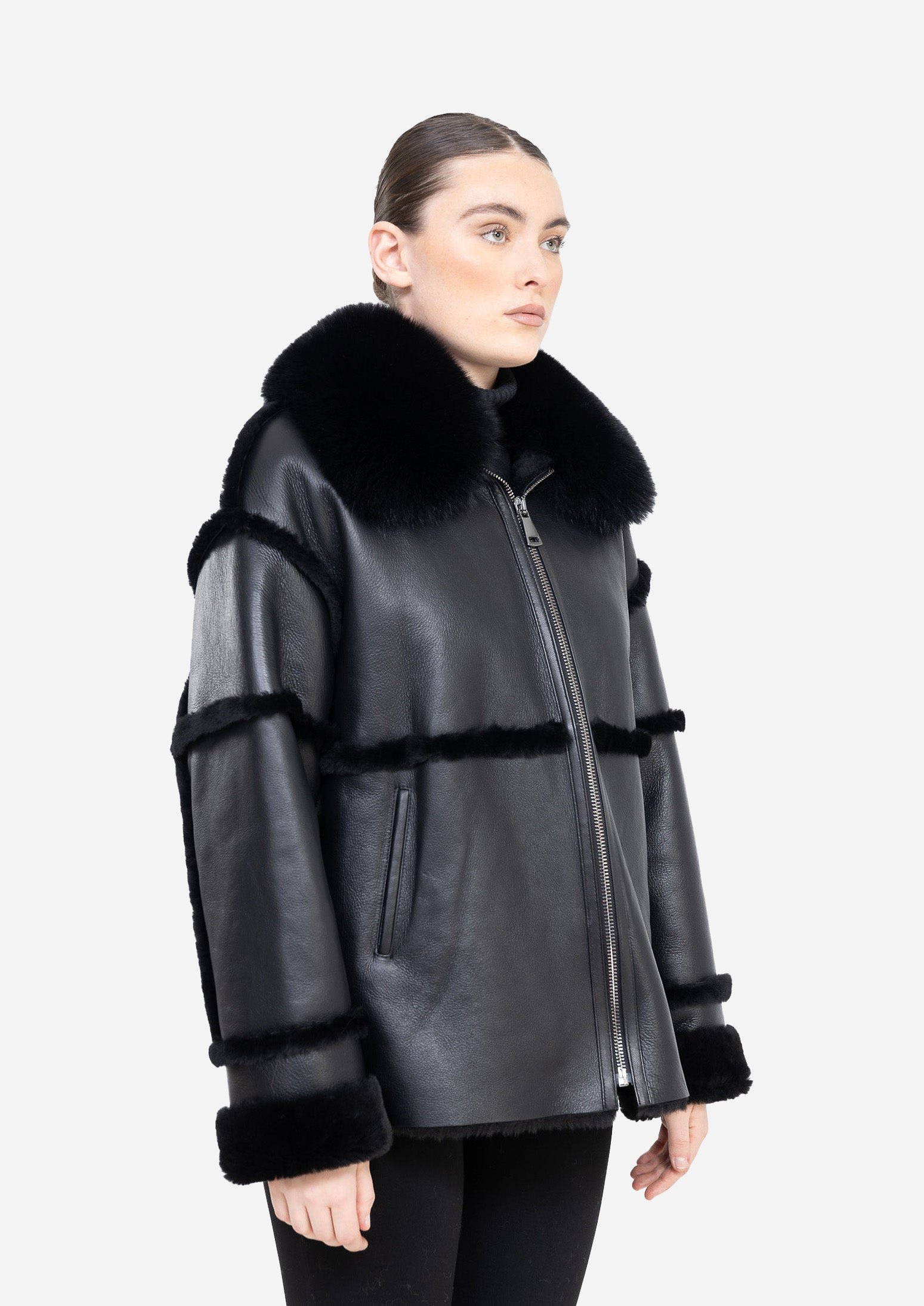 NOIR ÉCLAT – Black Shearling Leather Jacket Black