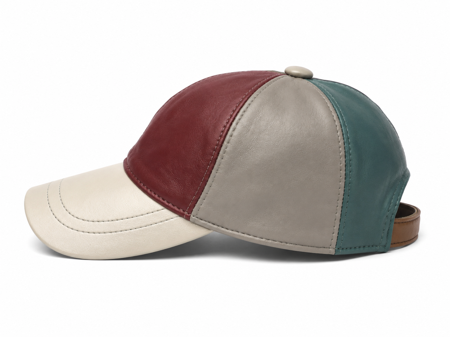 Multicolor Genuine Leather Baseball Cap – Adjustable Unisex Patchwork Leather Hat