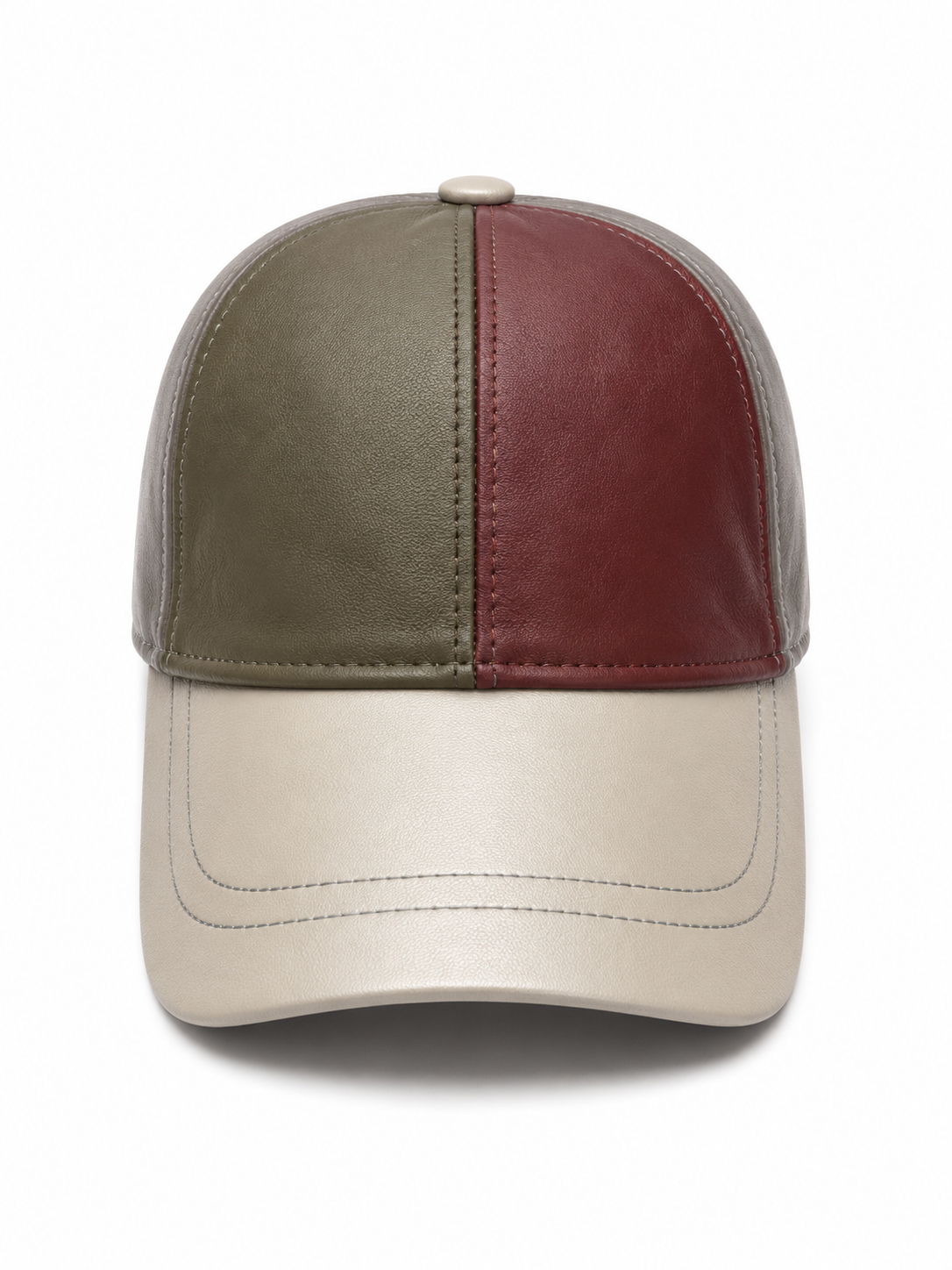 Multicolor Genuine Leather Baseball Cap – Adjustable Unisex Patchwork Leather Hat