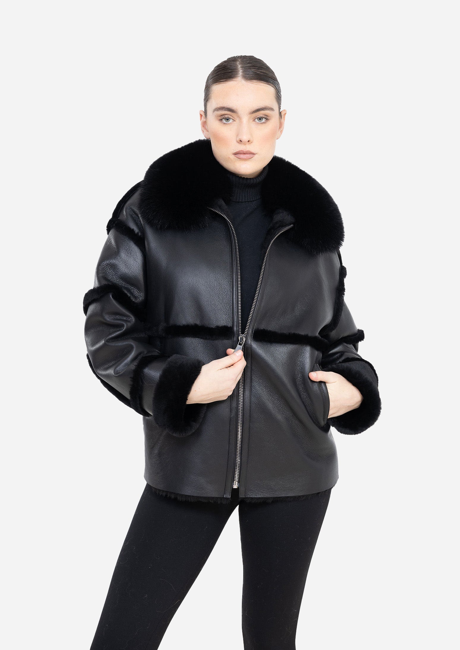 NOIR ÉCLAT – Black Shearling Leather Jacket Black