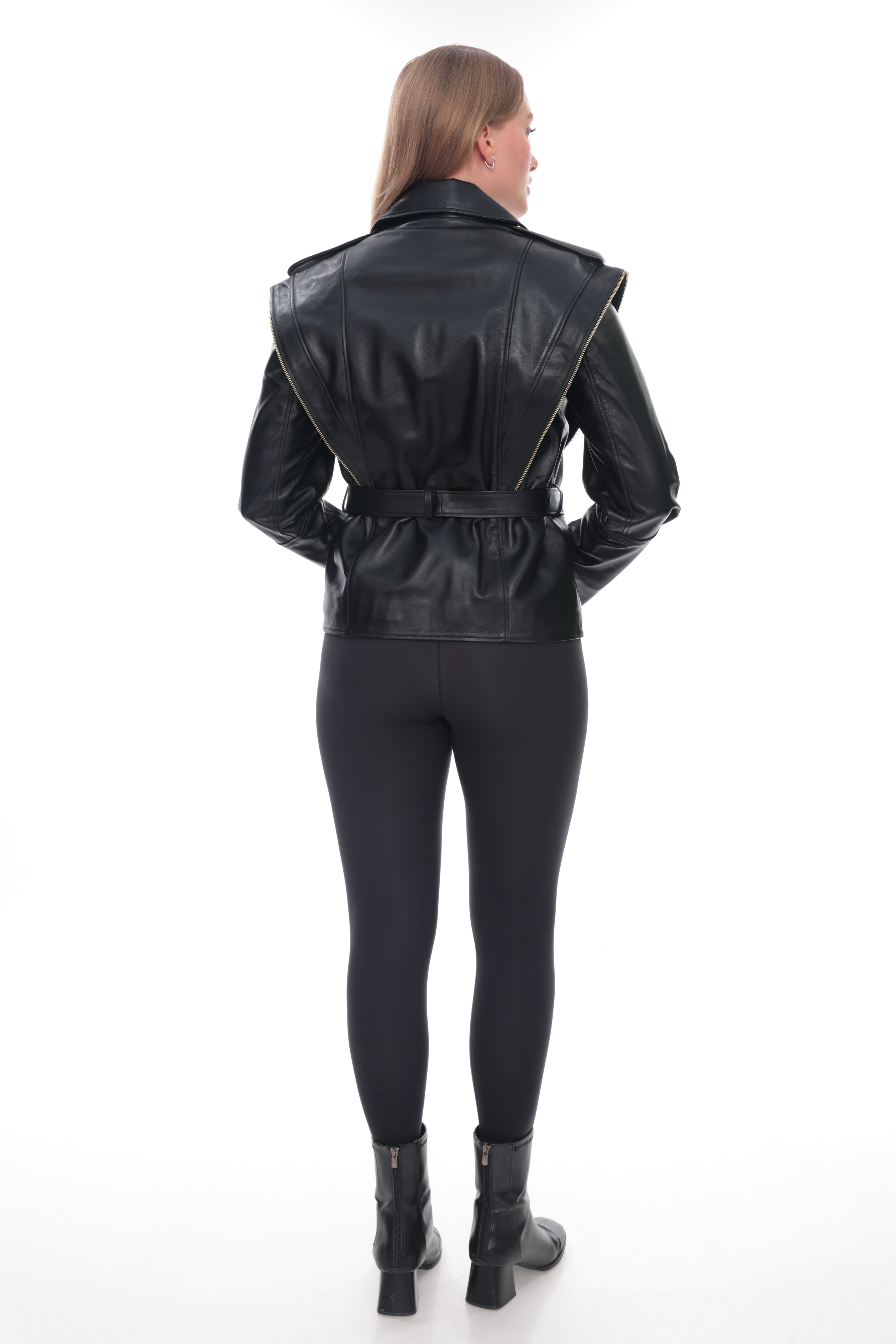 Black Belted Genuine Leather Jacket
