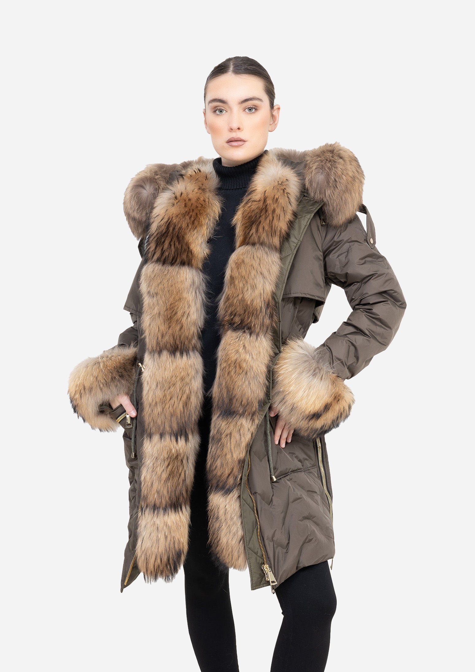 AURÉLIA OLIVE – Fox Fur Trim Down Parka