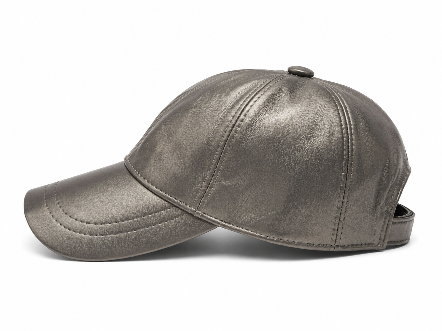Grey Genuine Leather Baseball Cap