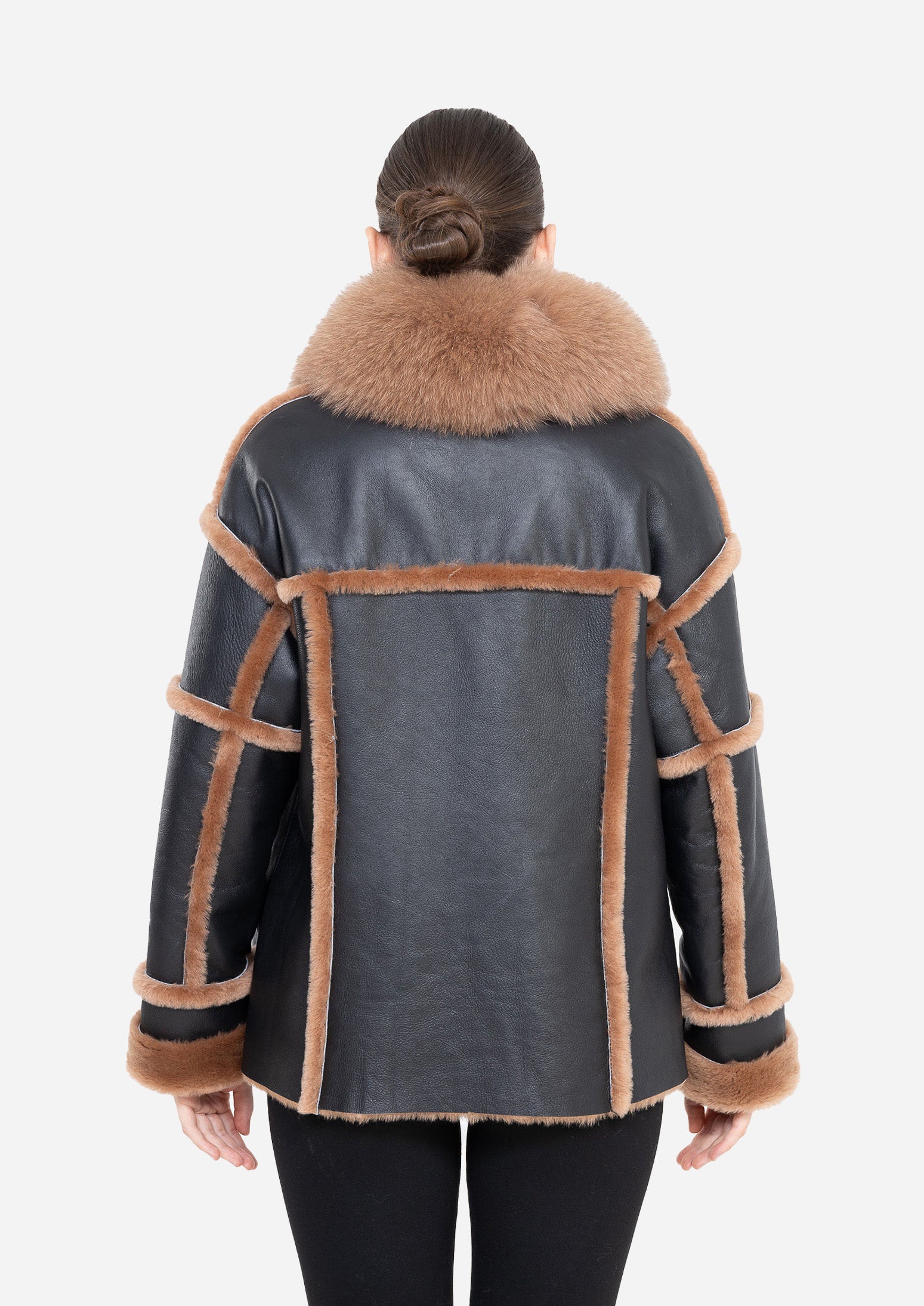 NOIR ÉCLAT – Black Shearling Leather Jacket Black-Brown