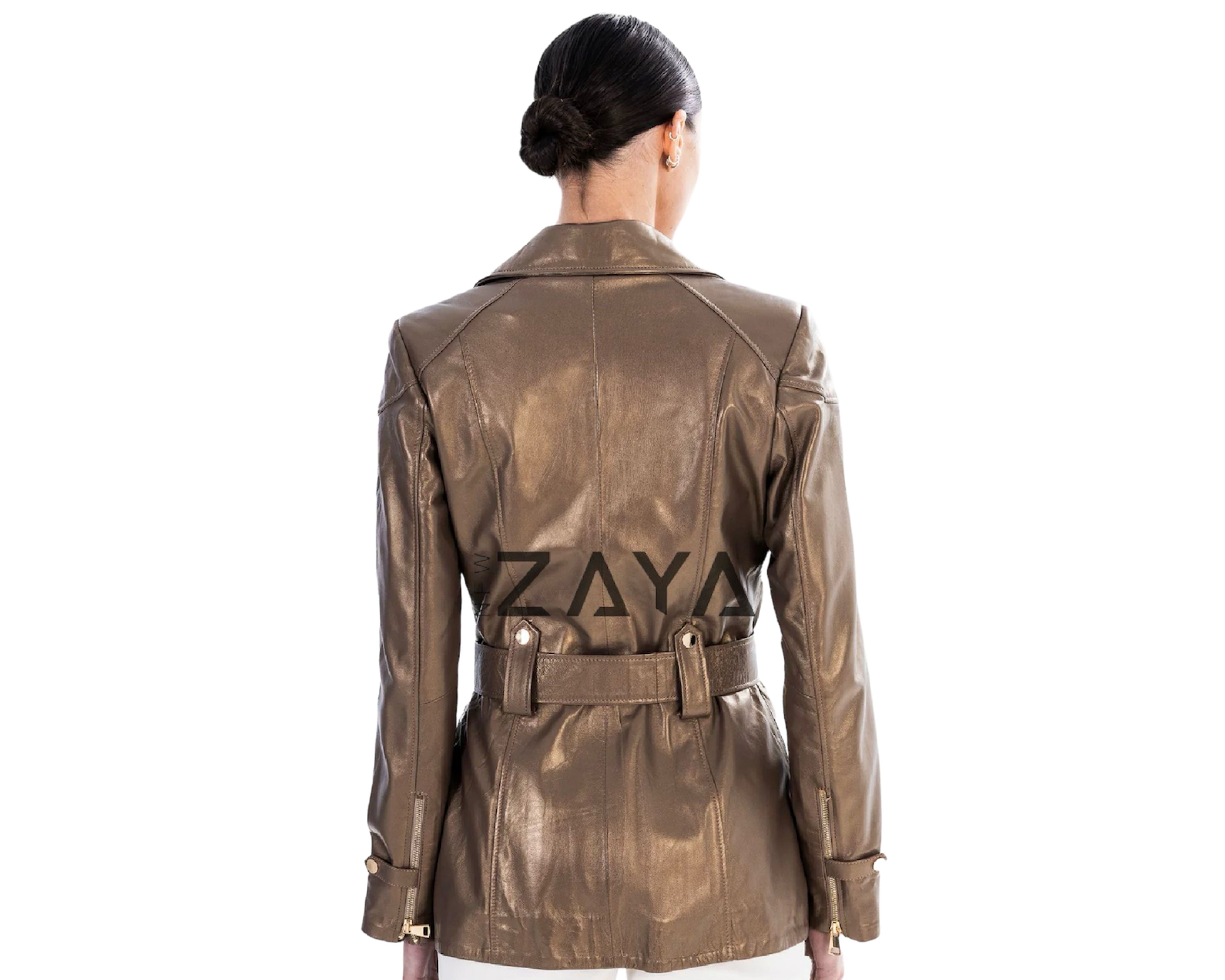 VÉRITÉ NOIR –  Black Belted Leather Trench Jacket Bronze