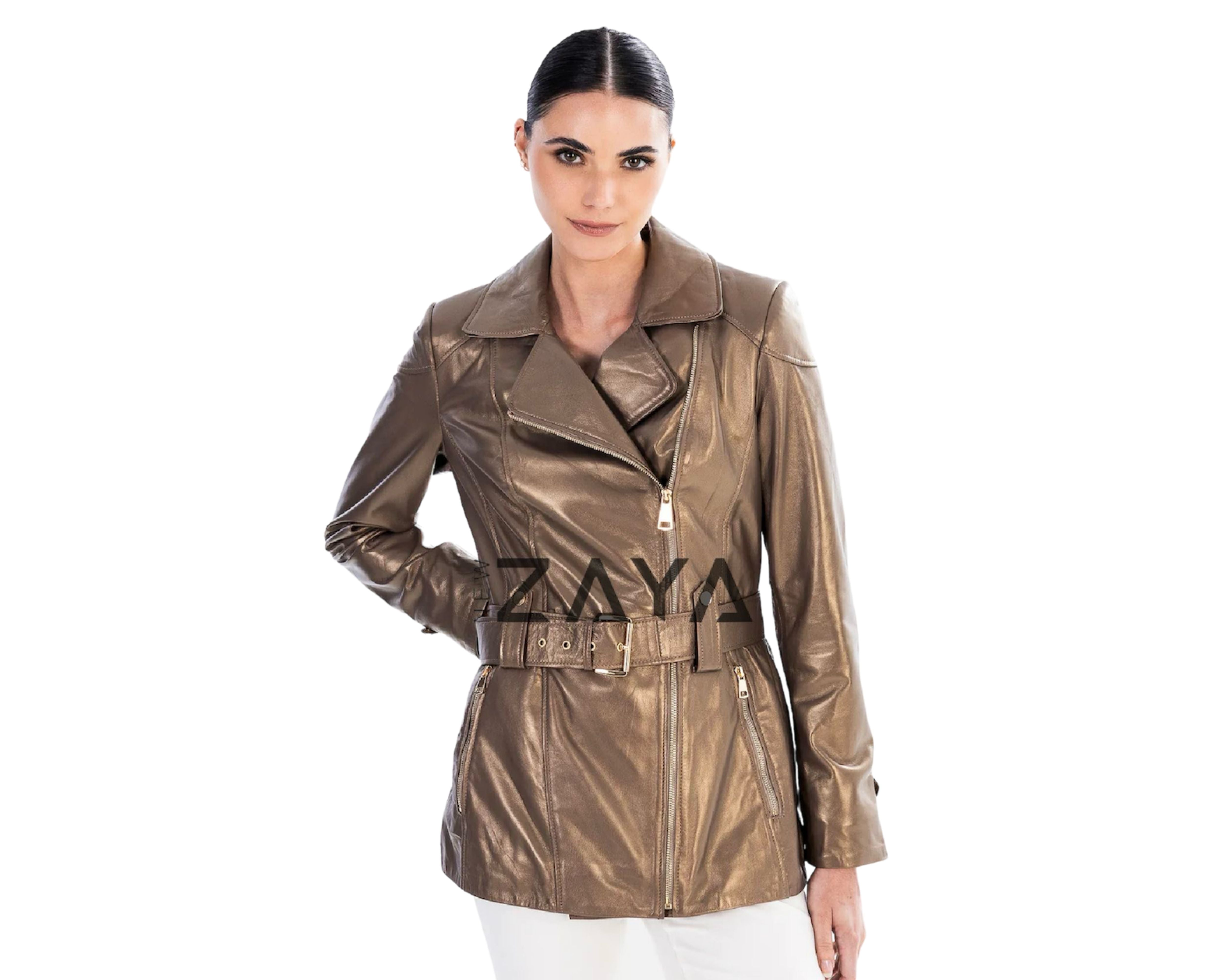 VÉRITÉ NOIR –  Black Belted Leather Trench Jacket Bronze
