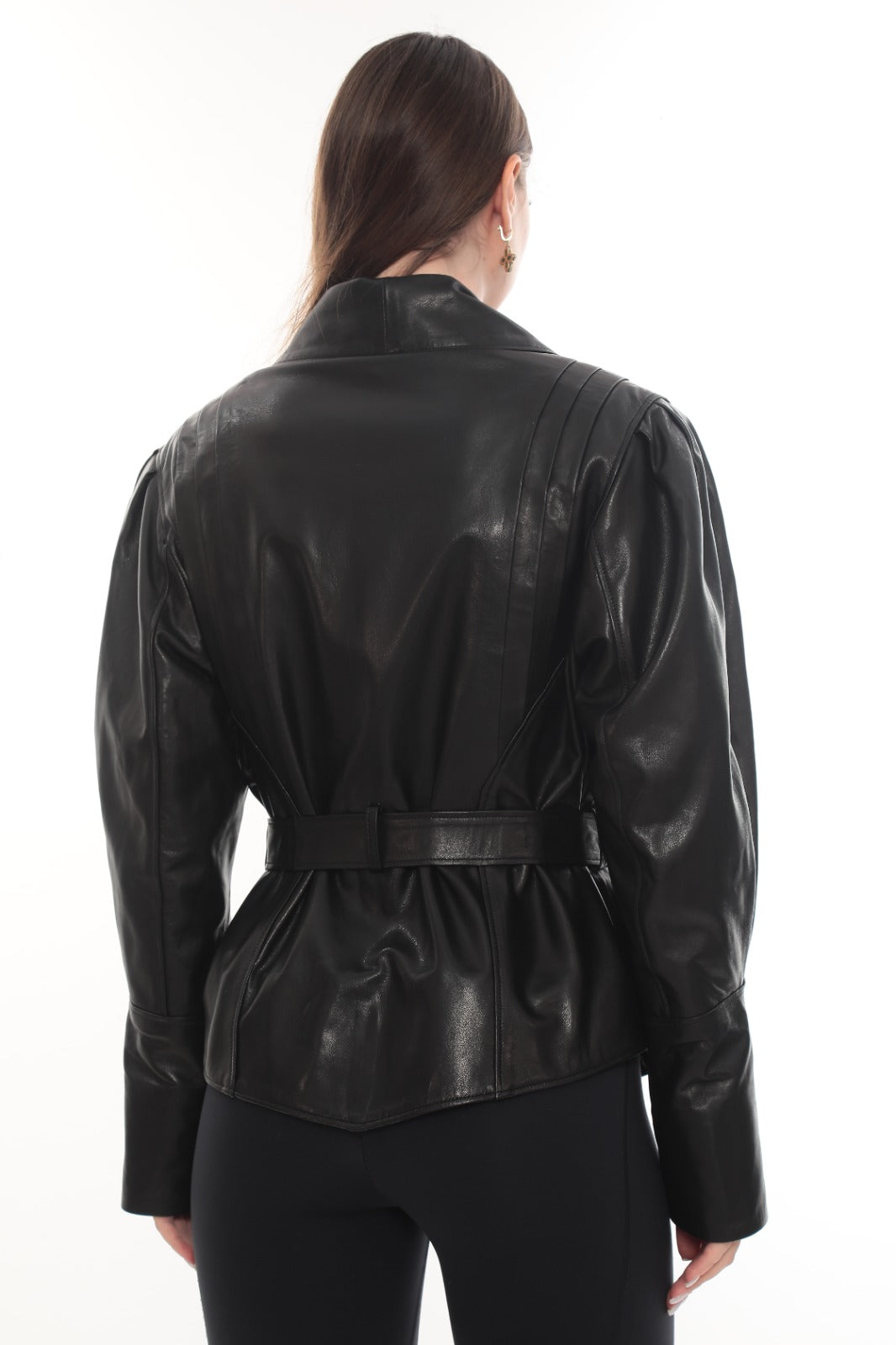 SORENZA Black Genuine Leather Belted Jacket