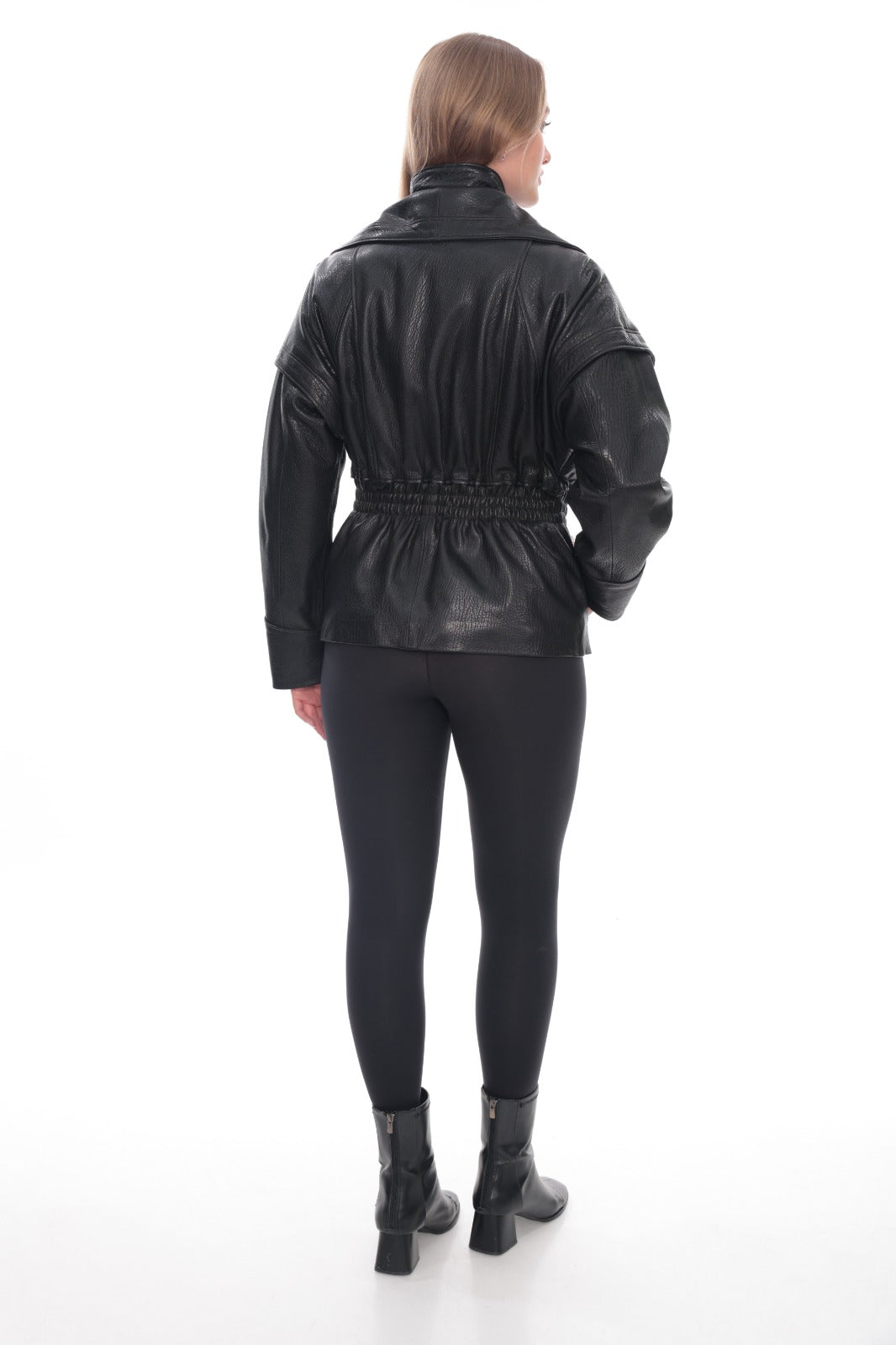 Zelvia Leather Oversized Collar Jacket