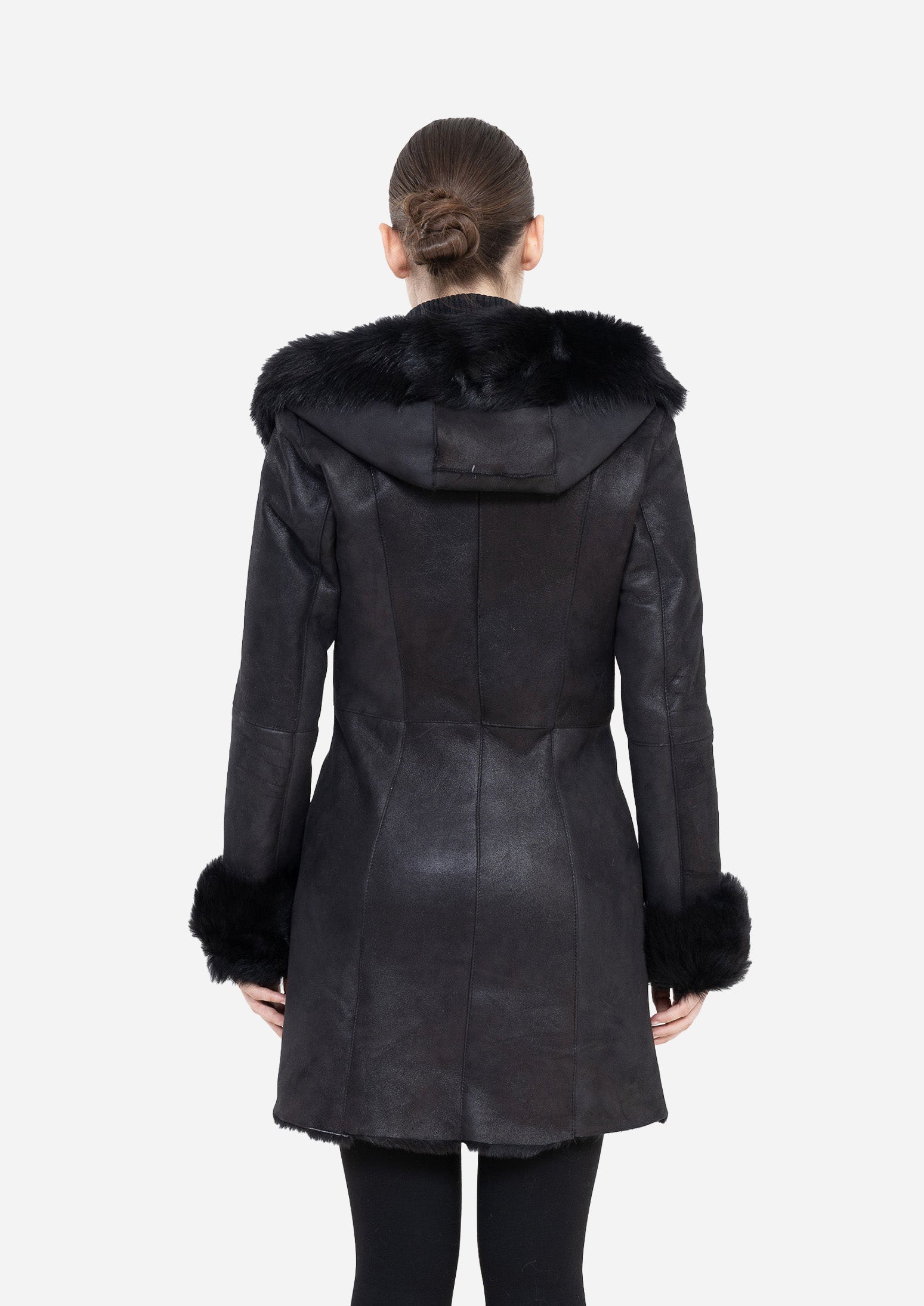 VAYLEN Black Hooded Shearling Coat