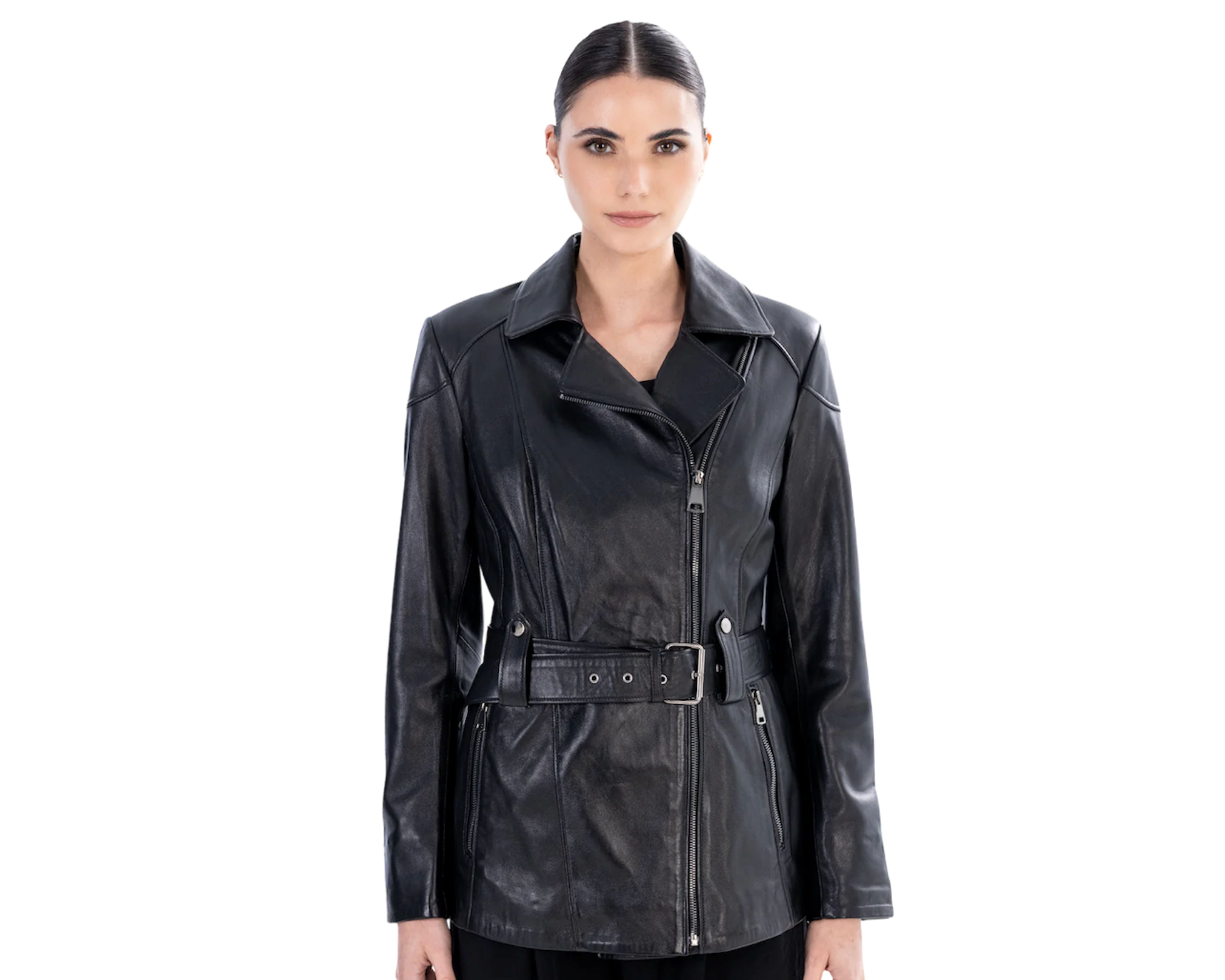VÉRITÉ NOIR –  Black Belted Leather Trench Jacket Black