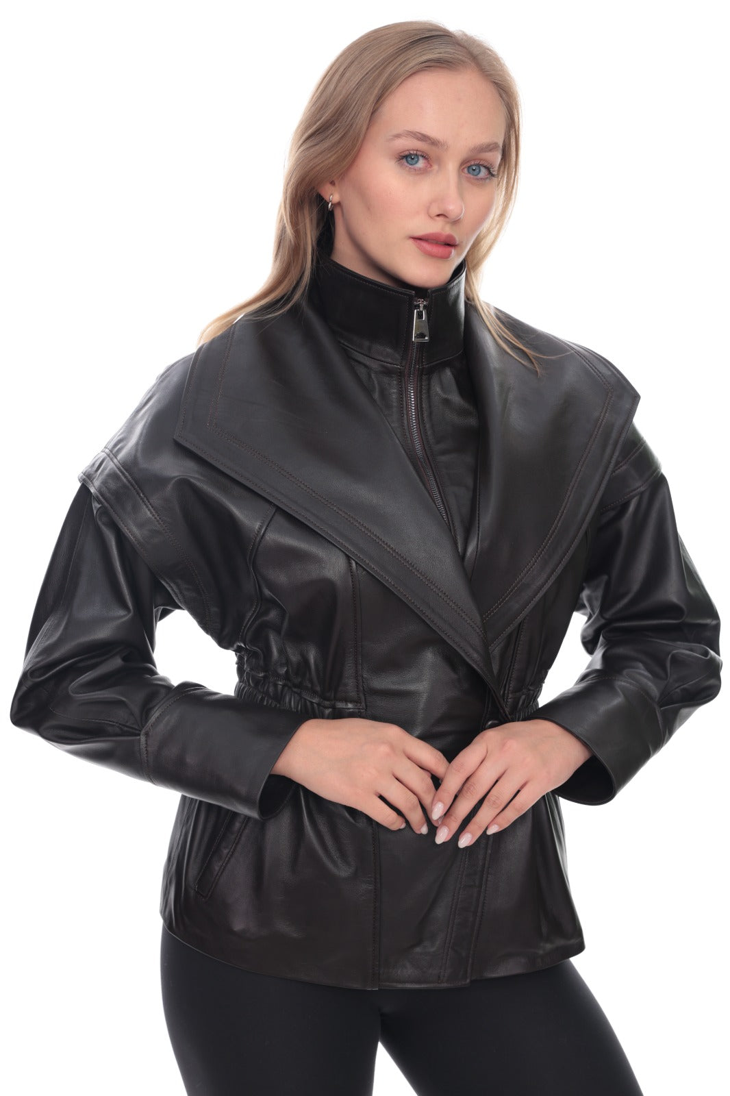 Zelvira Dark Brown Leather  Jacket