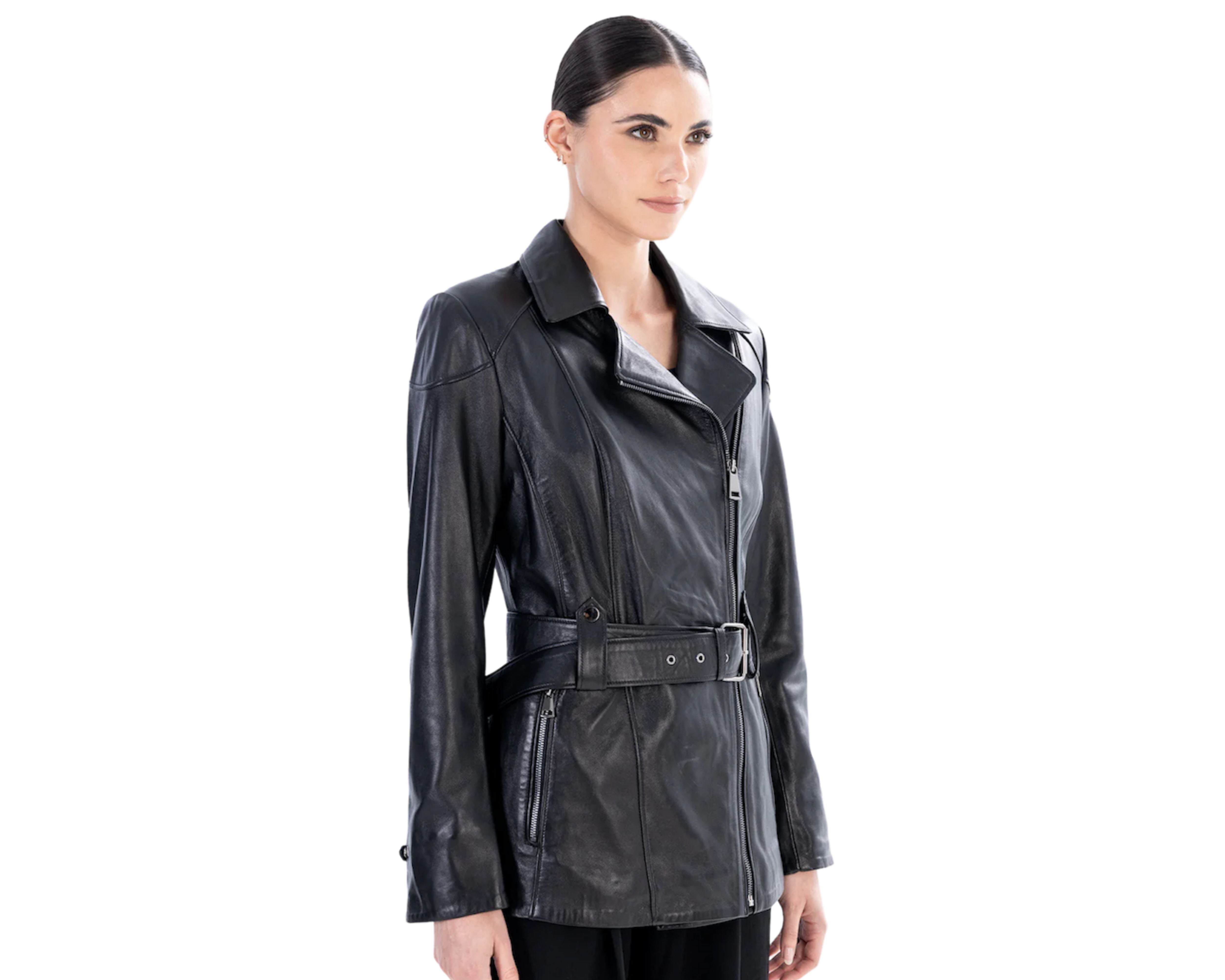 VÉRITÉ NOIR –  Black Belted Leather Trench Jacket Black