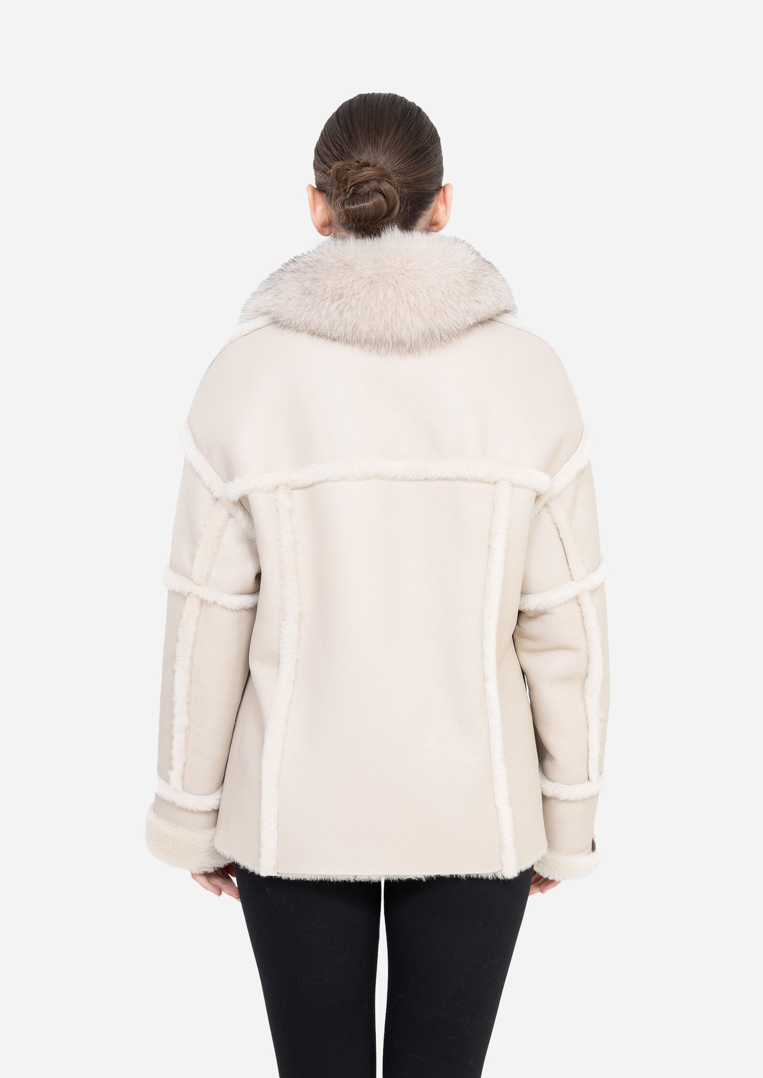 NOIR ÉCLAT – Black Shearling Leather Jacket Beige