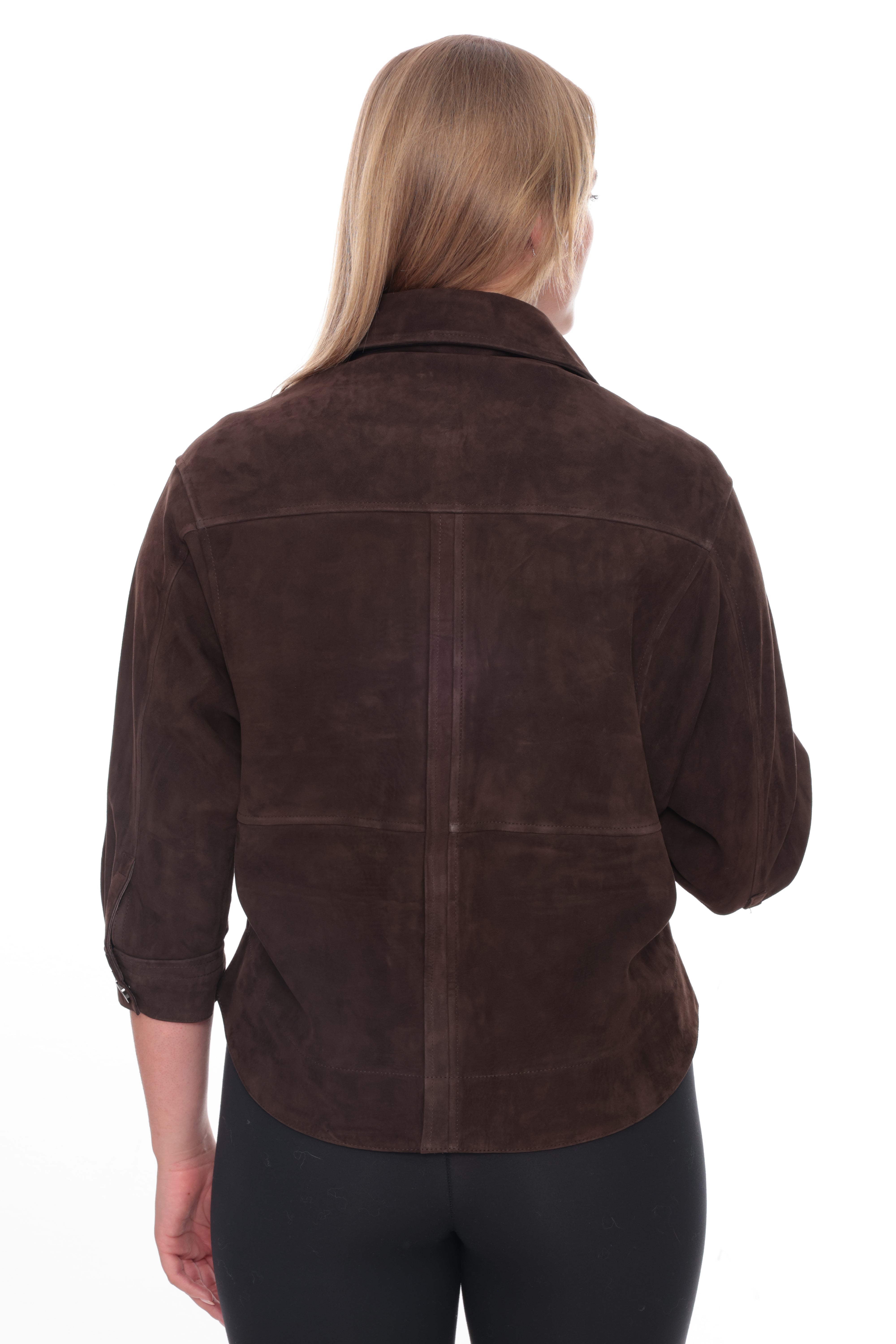 SELORA Dark Brown Genuine Suede Cropped Shirt Jacket