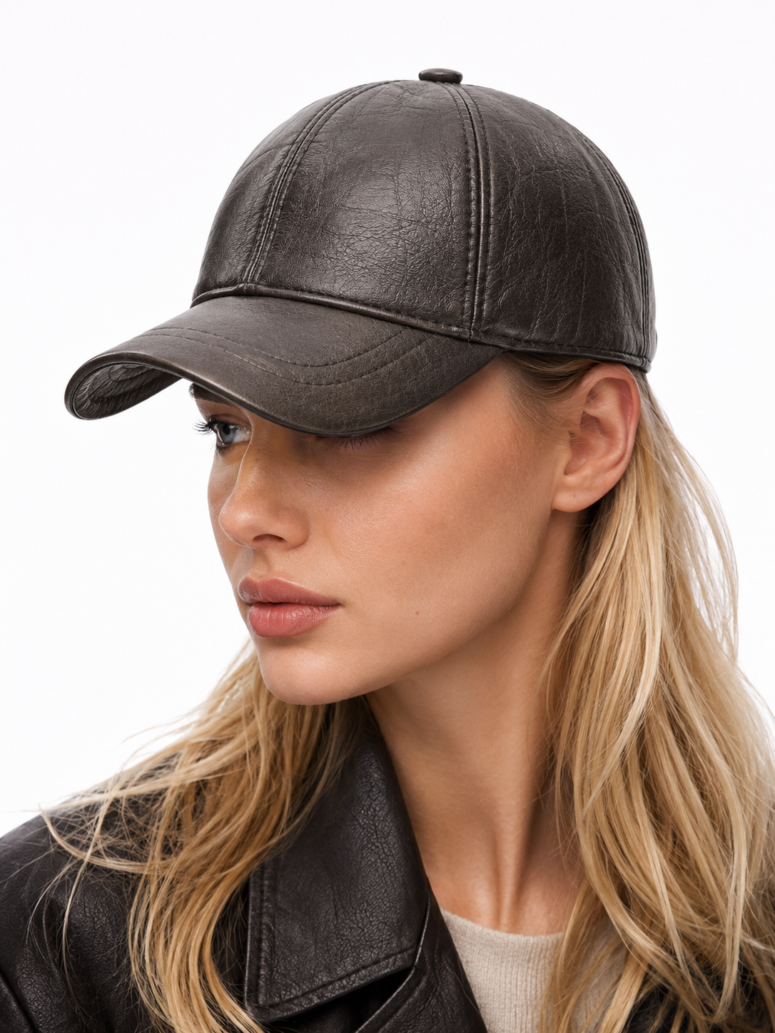 Bronze Genuine Leather Baseball Cap – Adjustable Unisex Leather Hat