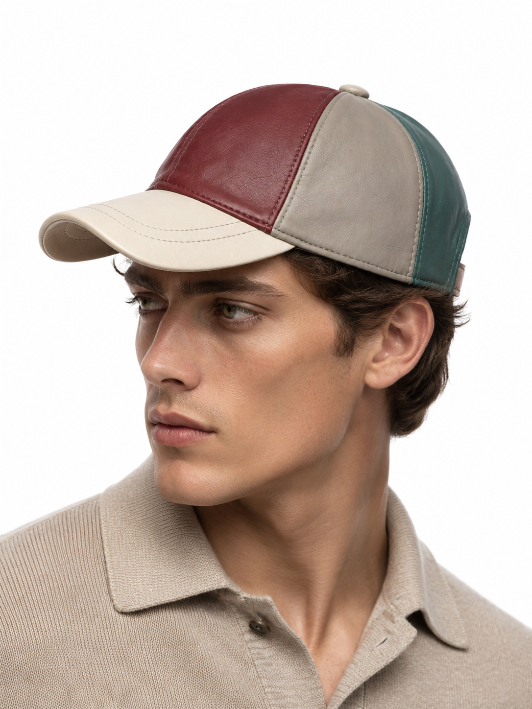 Multicolor Genuine Leather Baseball Cap – Adjustable Unisex Patchwork Leather Hat