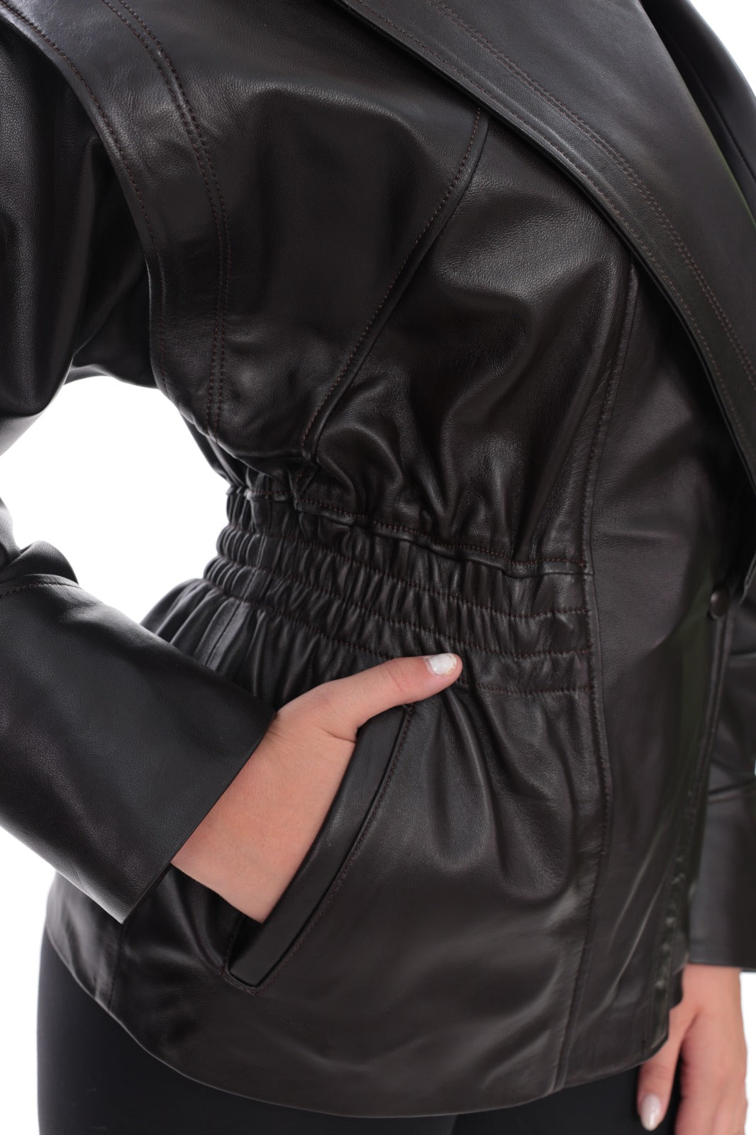 Zelvira Dark Brown Leather  Jacket