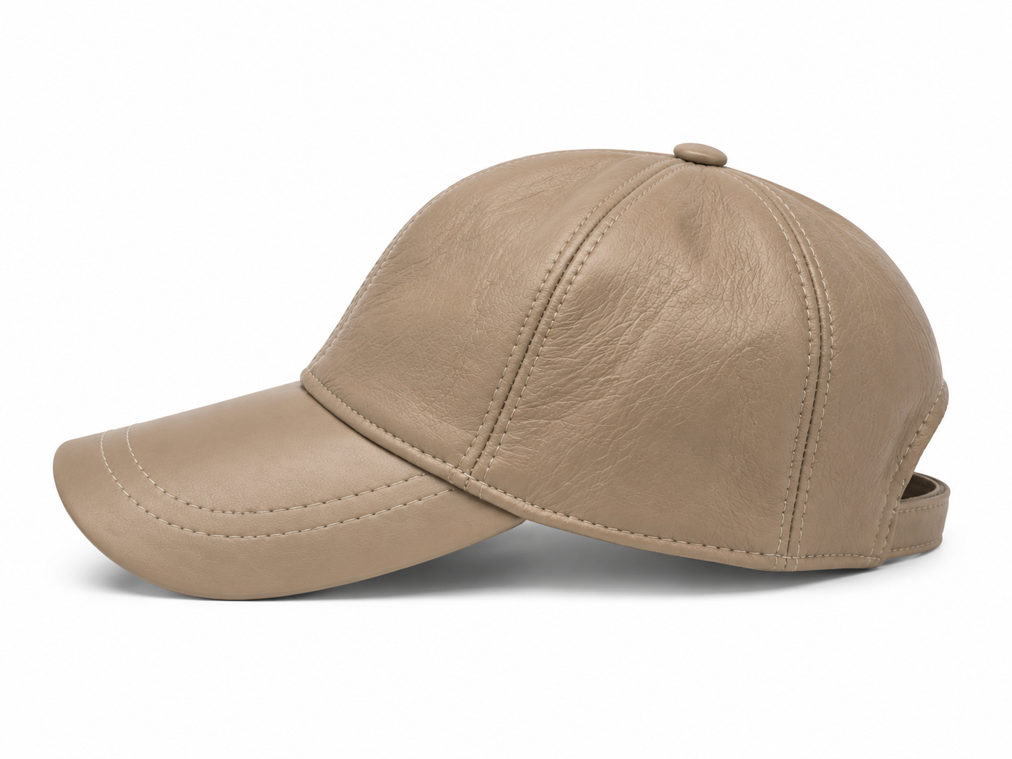 Sand Beige Genuine Leather Baseball Cap – Adjustable Unisex Leather Hat