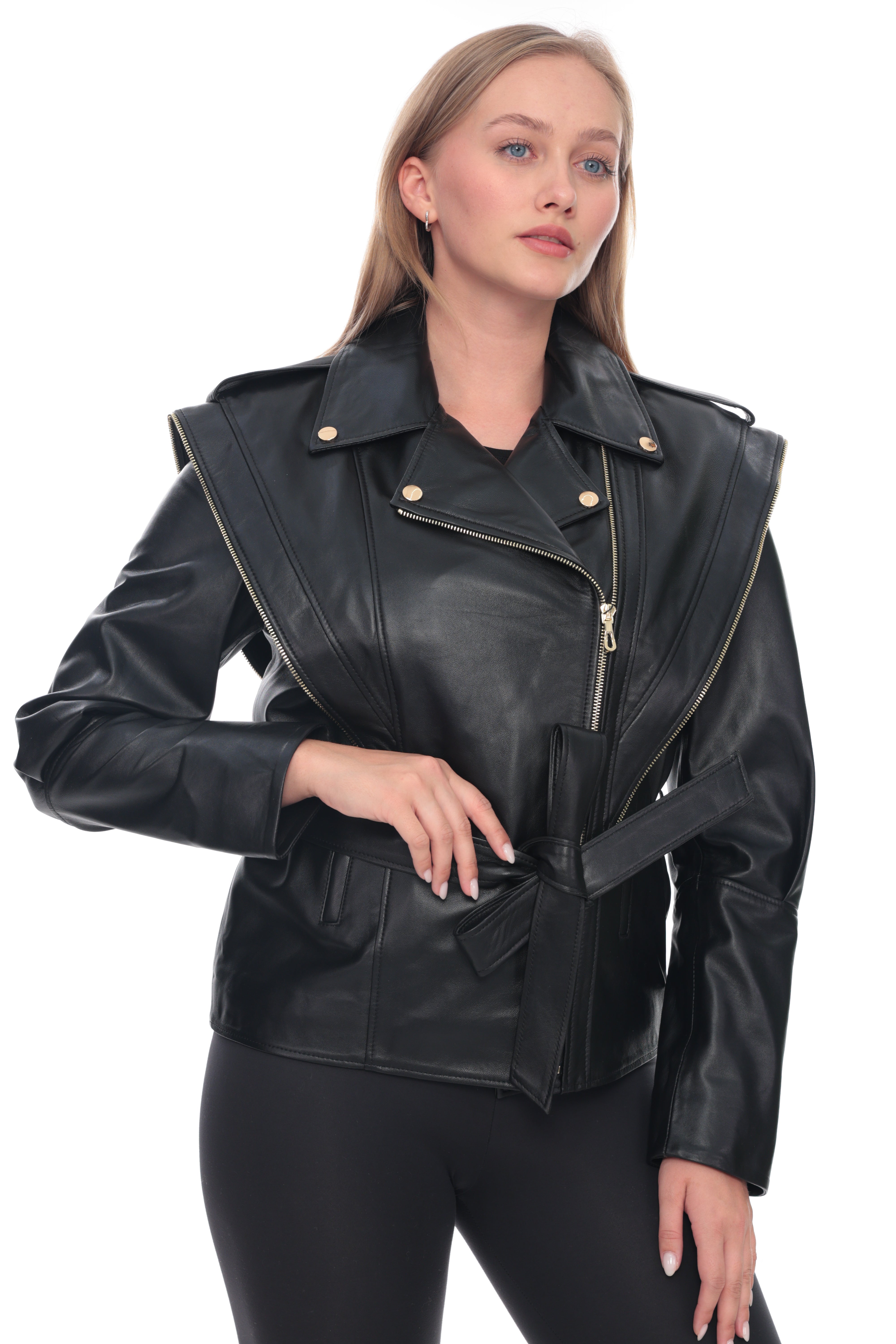 Black Belted Genuine Leather Jacket
