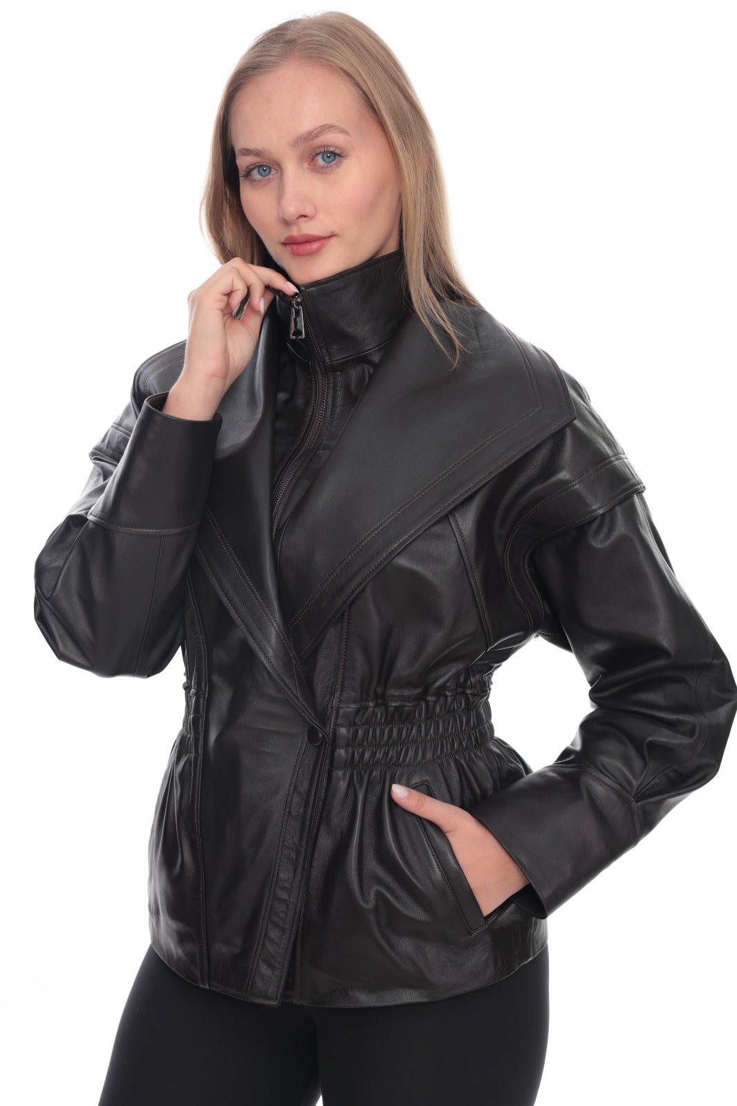 Zelvira Dark Brown Leather  Jacket