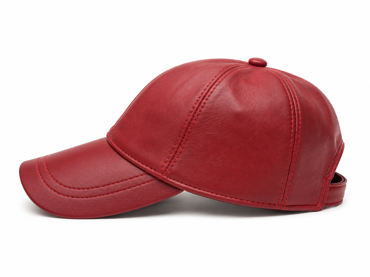 Cherry Red Genuine Leather Baseball Cap – Adjustable Unisex Leather Hat