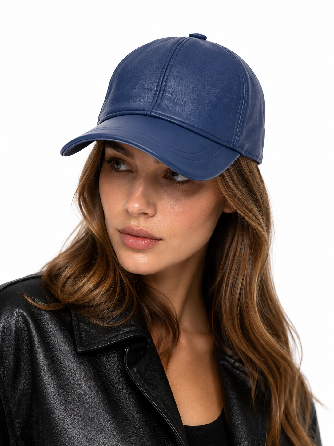Genuine Leather Baseball Cap in Navy Blue – Unisex Adjustable Leather Hat