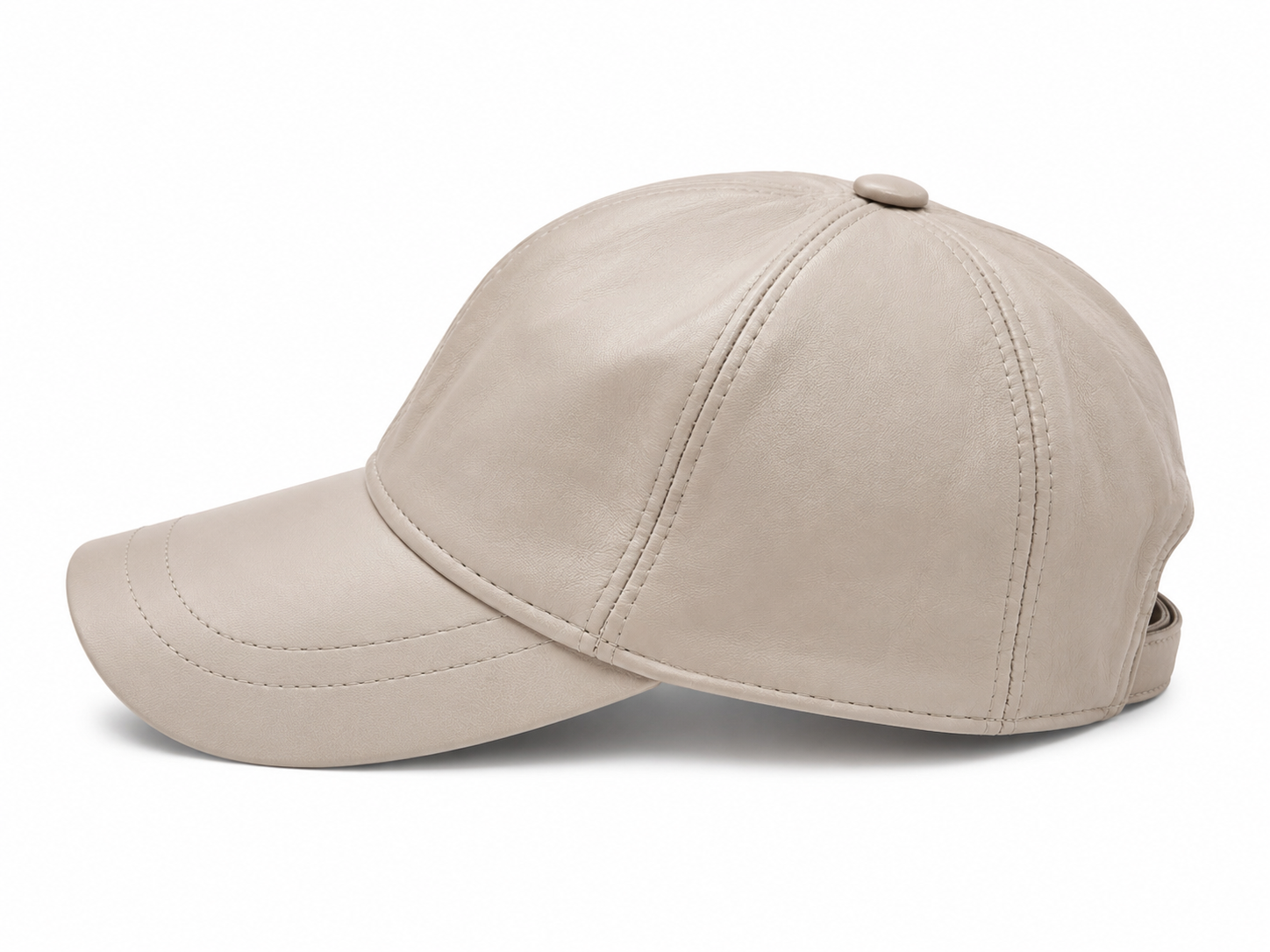 Ivory Beige Genuine Leather Baseball Cap – Adjustable Unisex Leather Hat