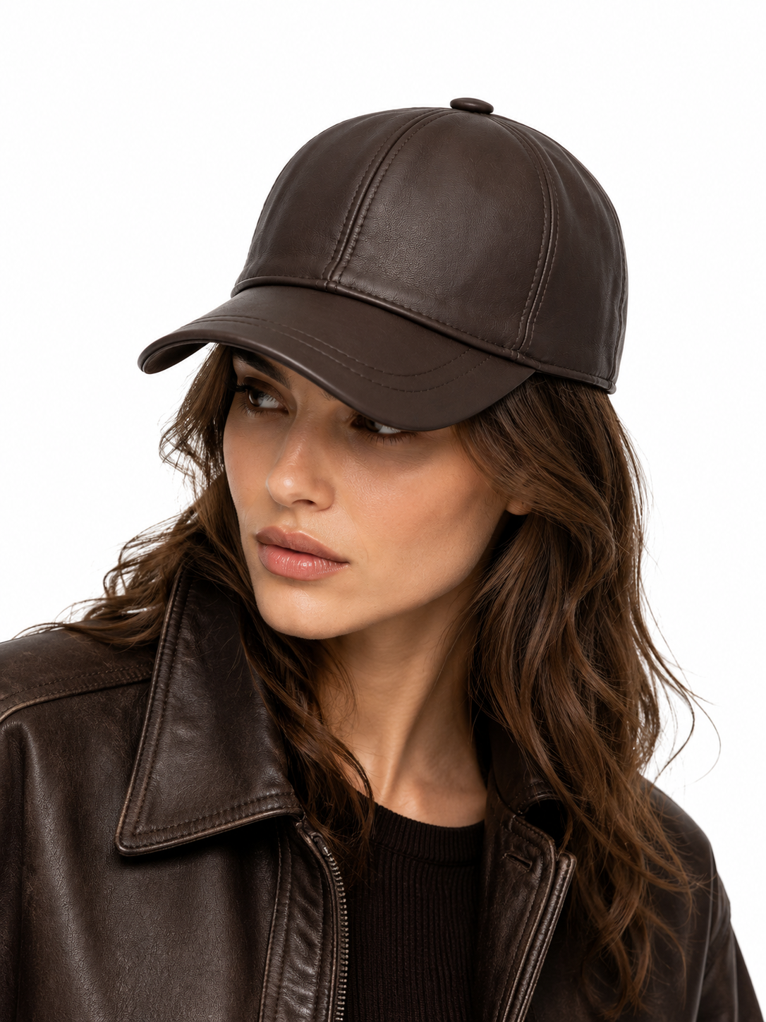 Dark Brown Genuine Leather Baseball Cap | Premium Adjustable Leather Hat