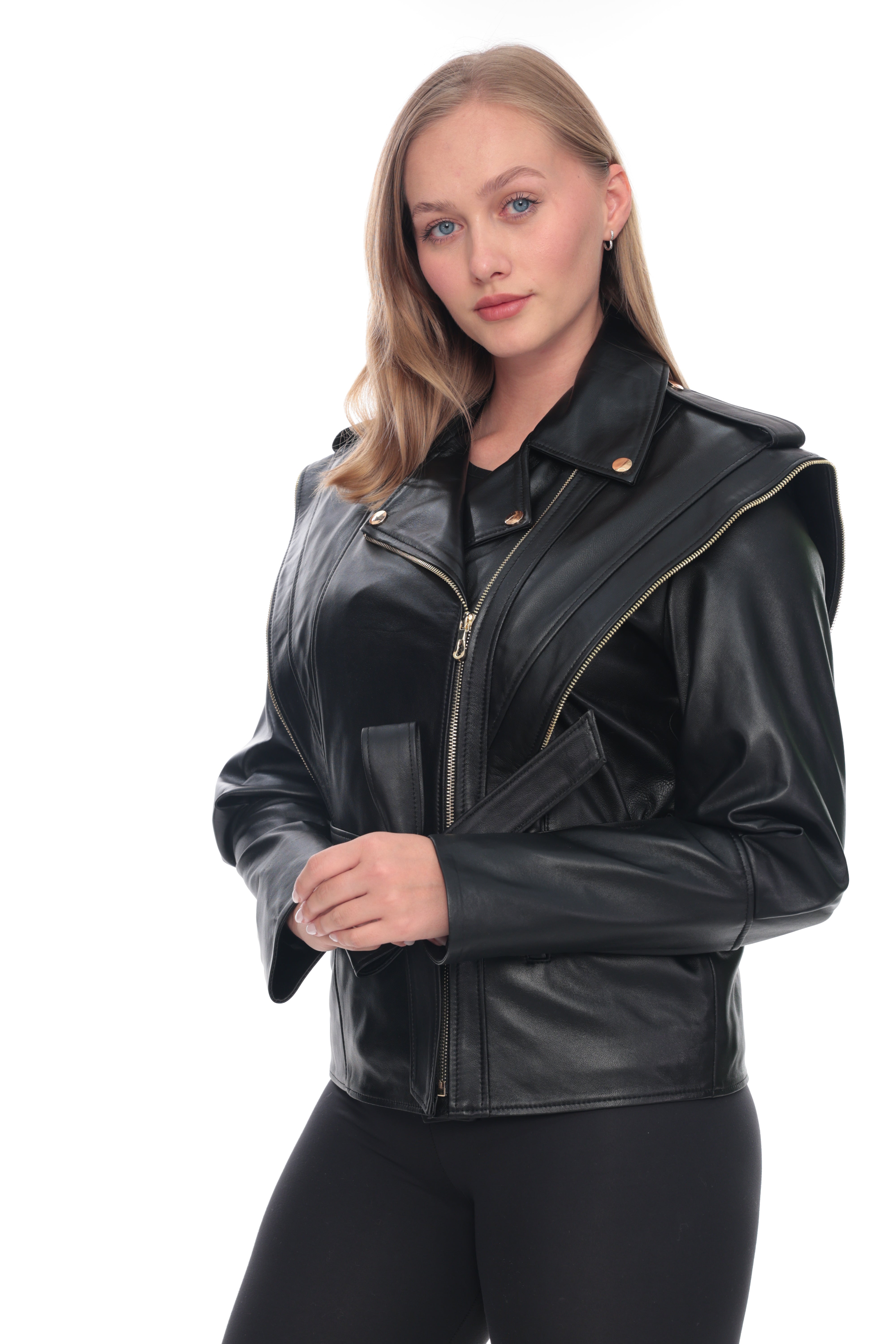 Black Belted Genuine Leather Jacket