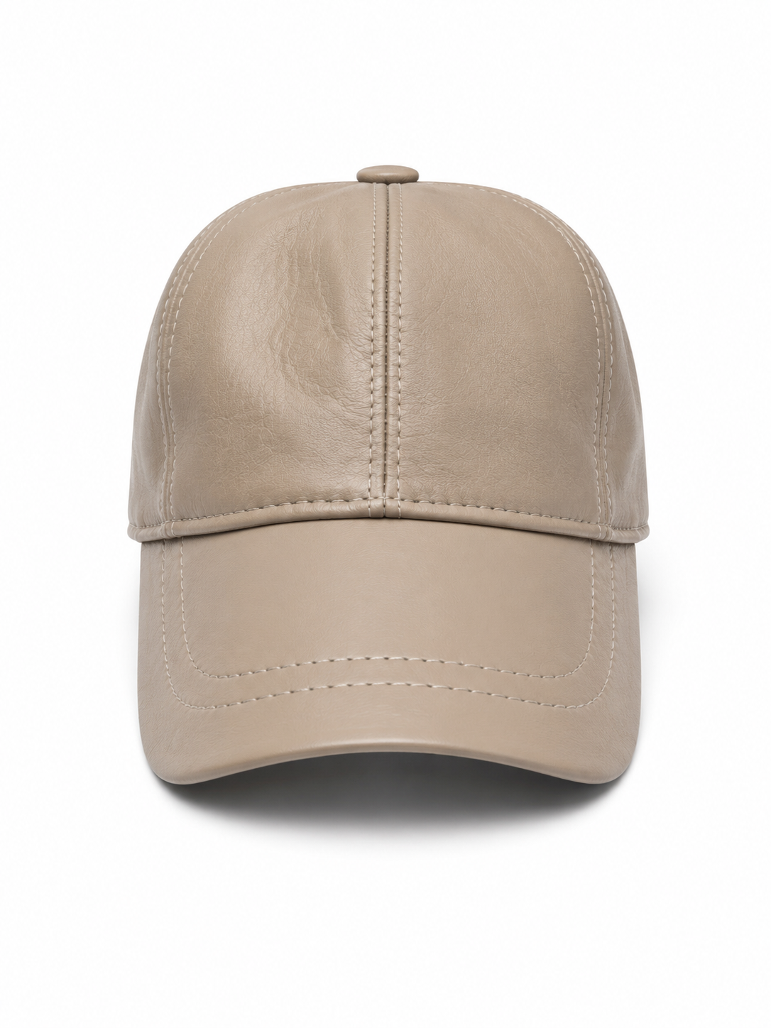 Sand Beige Genuine Leather Baseball Cap – Adjustable Unisex Leather Hat