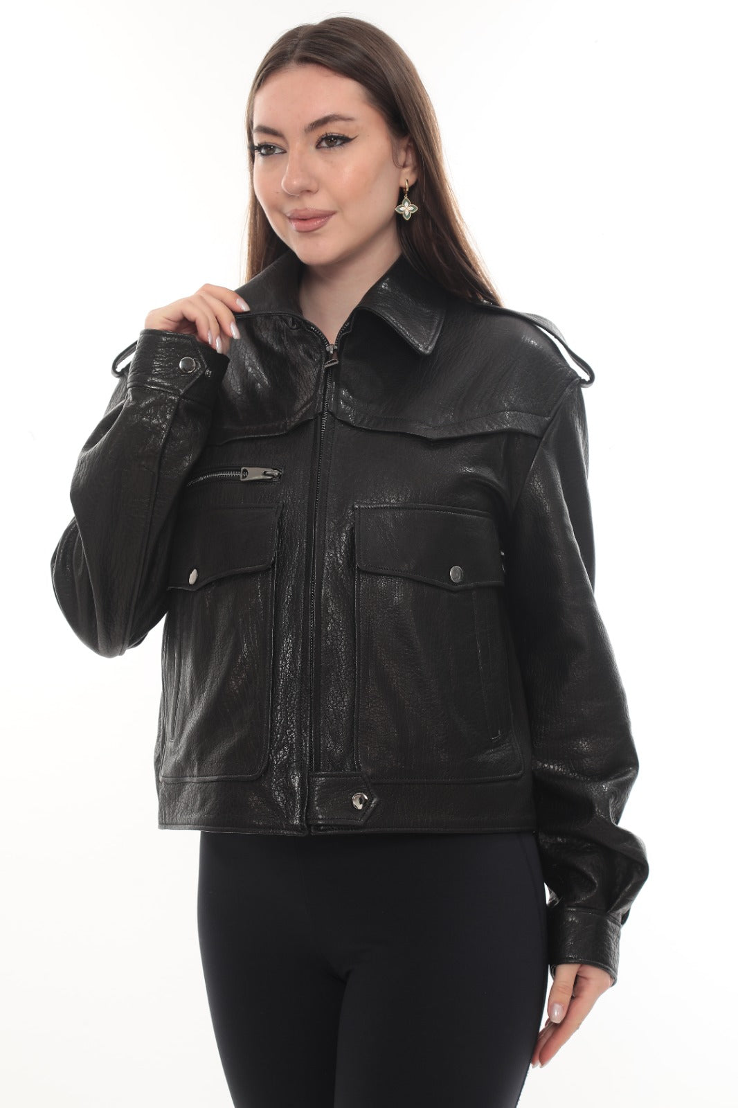 NOREVA Black Genuine Leather Utility Jacket