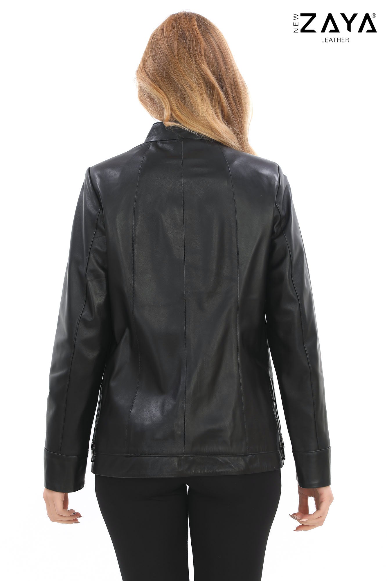 NOVA BAND COLLAR BLACK GENUINE LAMBSKIN LEATHER JACKET