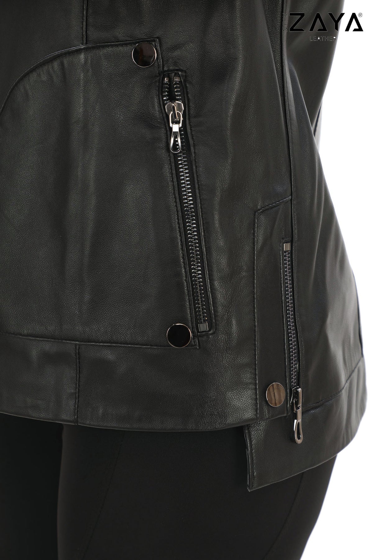 NOVA BAND COLLAR BLACK GENUINE LAMBSKIN LEATHER JACKET